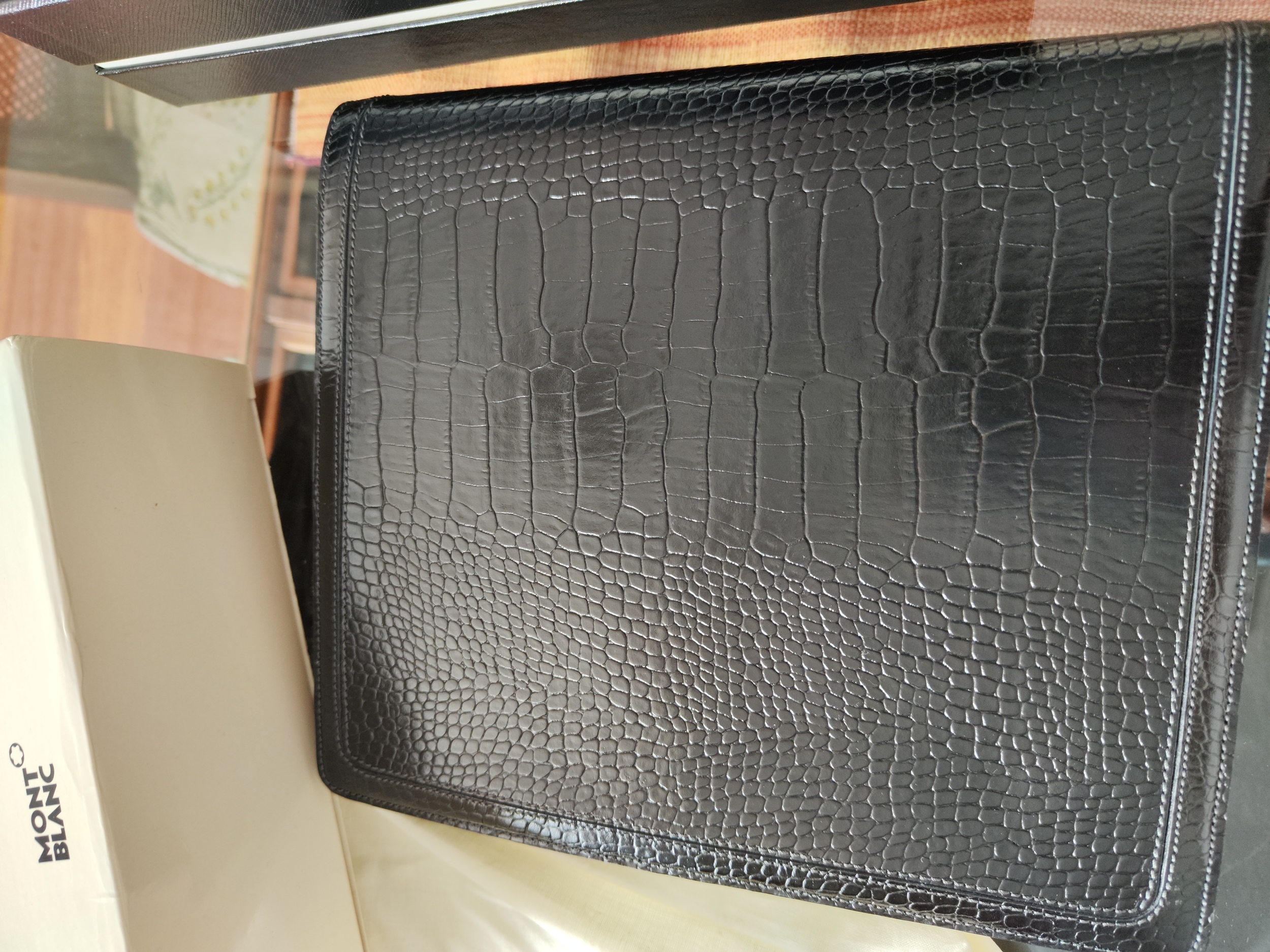 萬寶龍 Montblanc 全新 黑色鱷魚皮 筆記本 書寫紙~原廠盒單 3