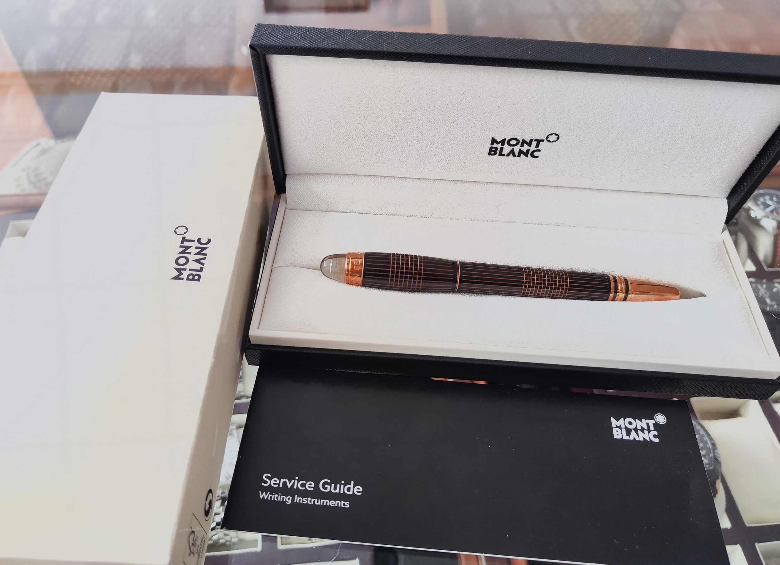 萬寶龍 Montblanc 全新 漂浮玫瑰金 金屬格紋 鋼珠筆~原廠盒單 6