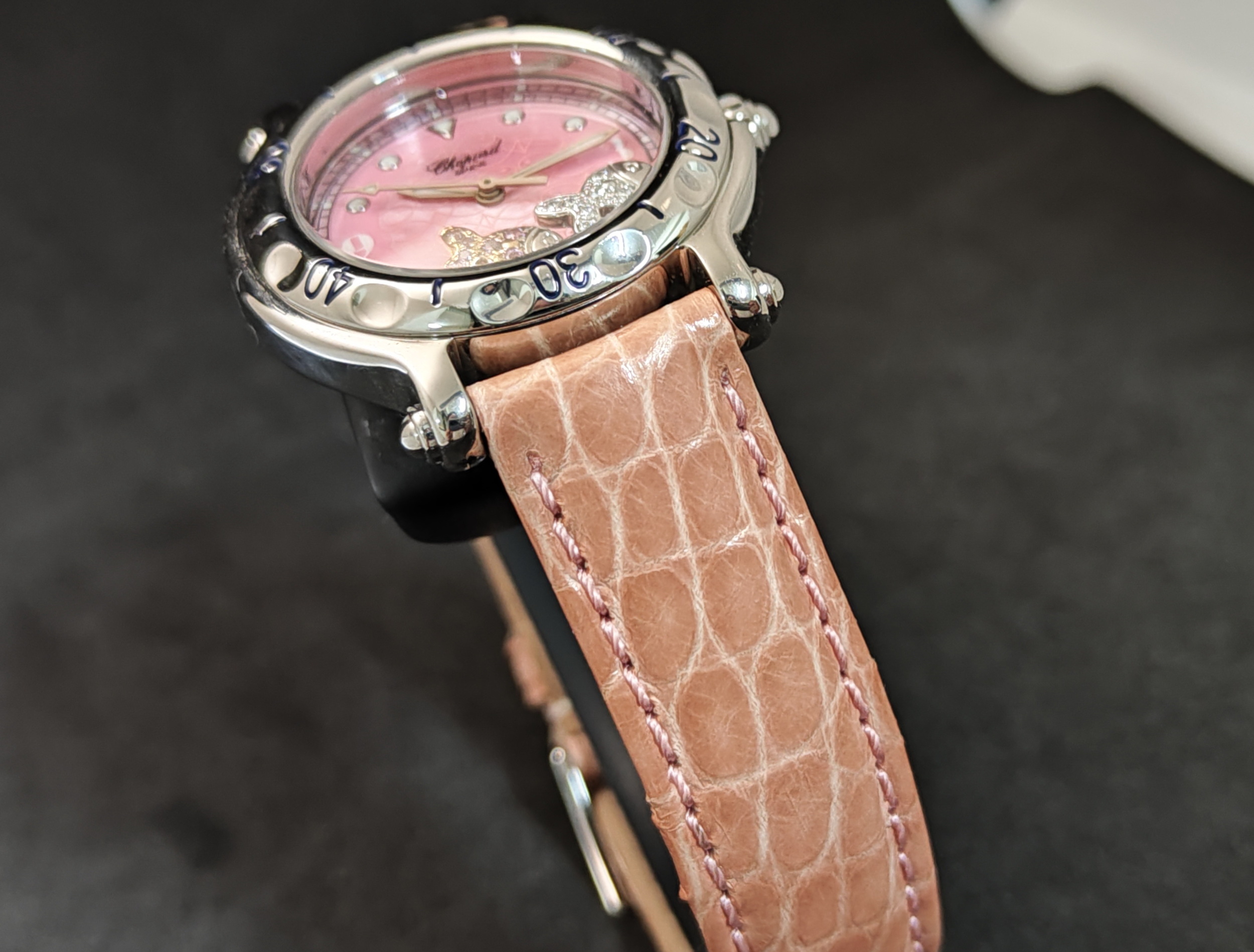 蕭邦 CHOPARD 快樂鑽 粉紅面盤 錶徑32mm 石英機芯 快樂魚~原廠保單 國內AD 8