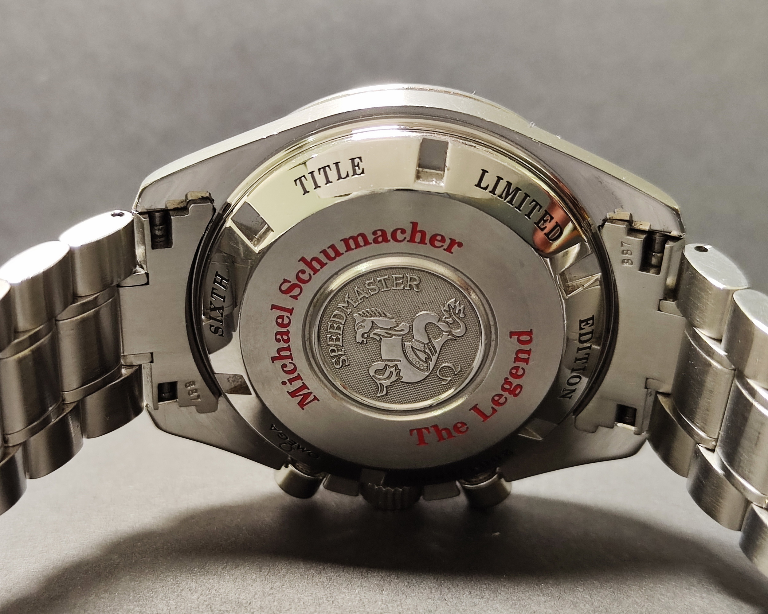 OMEGA 超霸 speedmaster 舒馬克 F1特別款 大錶徑42mm 熊貓面盤 計時功能 全球限量~原廠盒單 6