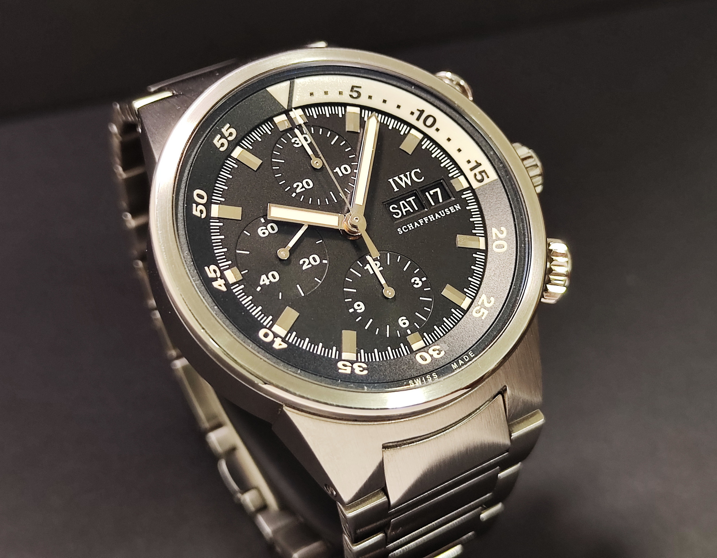 萬國 IWC 海洋時計 自動上鍊 大錶徑41mm 黑色面盤 小年曆 計時功能 旋轉內圈~原廠保單 3