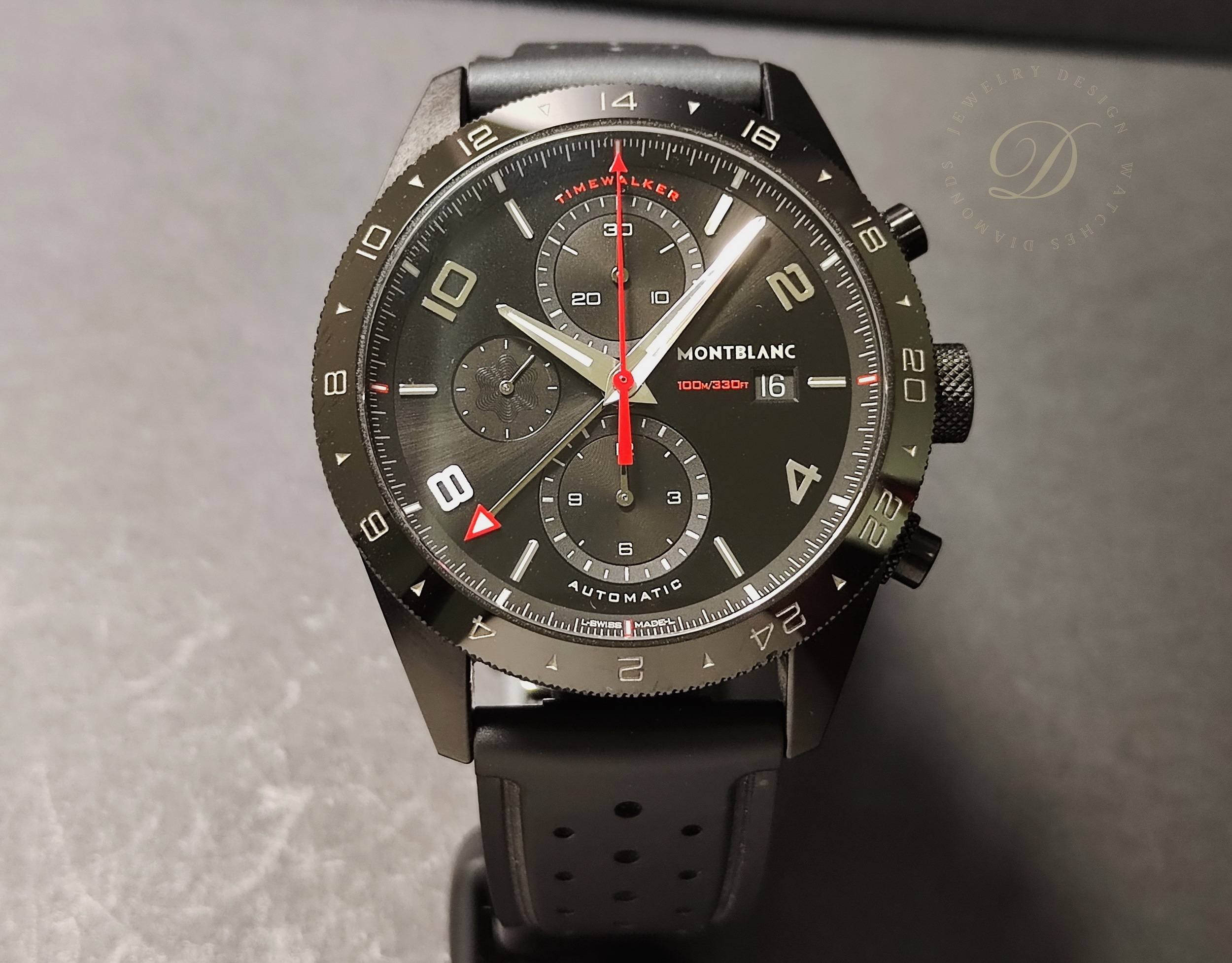 萬寶龍 TimeWalker 時光行者 黑色錶殼 大錶徑43mm 自動上鍊 兩地時間 計時功能~原廠盒單 UTC