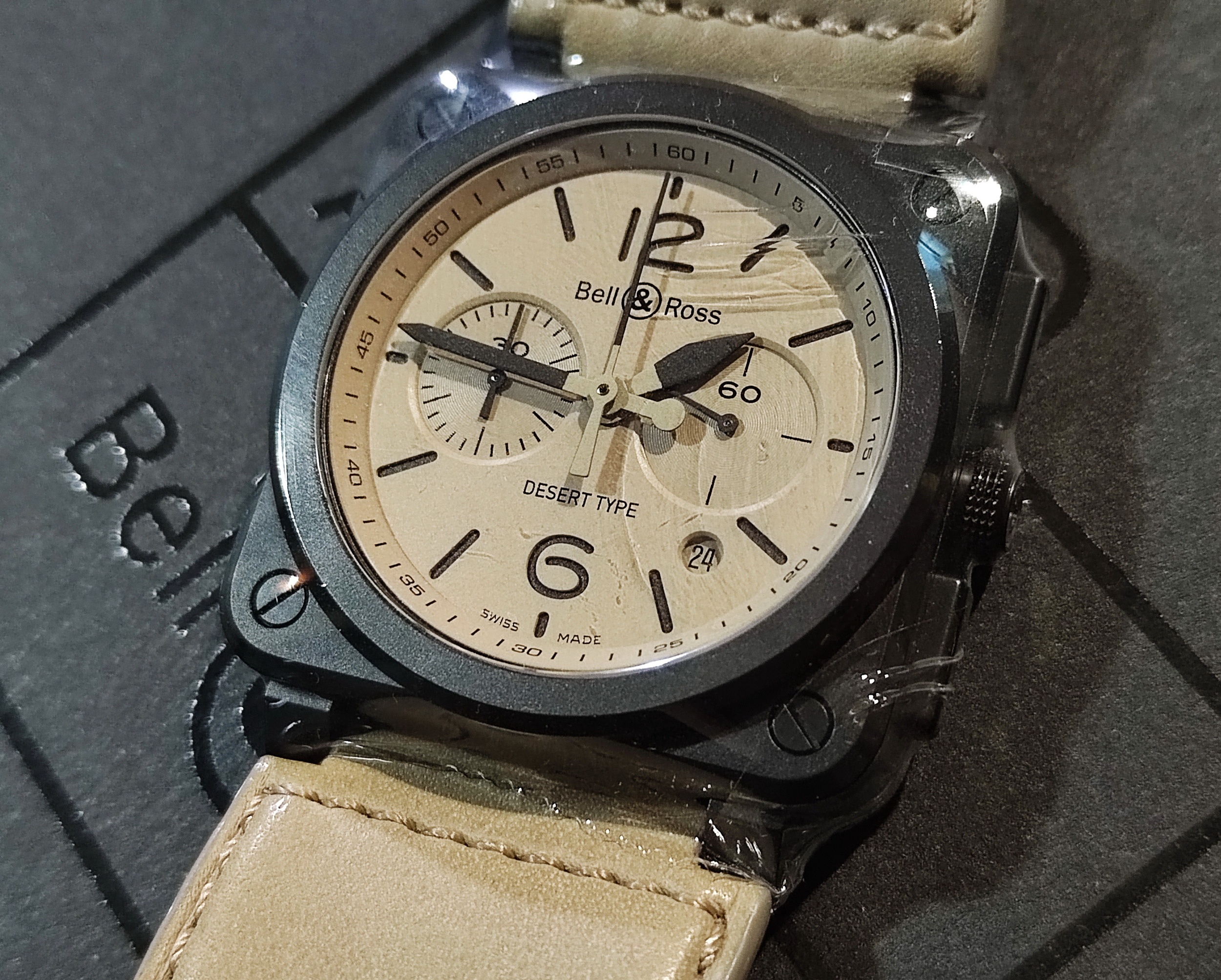 柏萊士 全新 BR03-94 沙漠棕色面盤 黑色陶瓷錶殼 大錶徑42mm 自動上鍊 計時功能~原廠盒單 2024AD 2