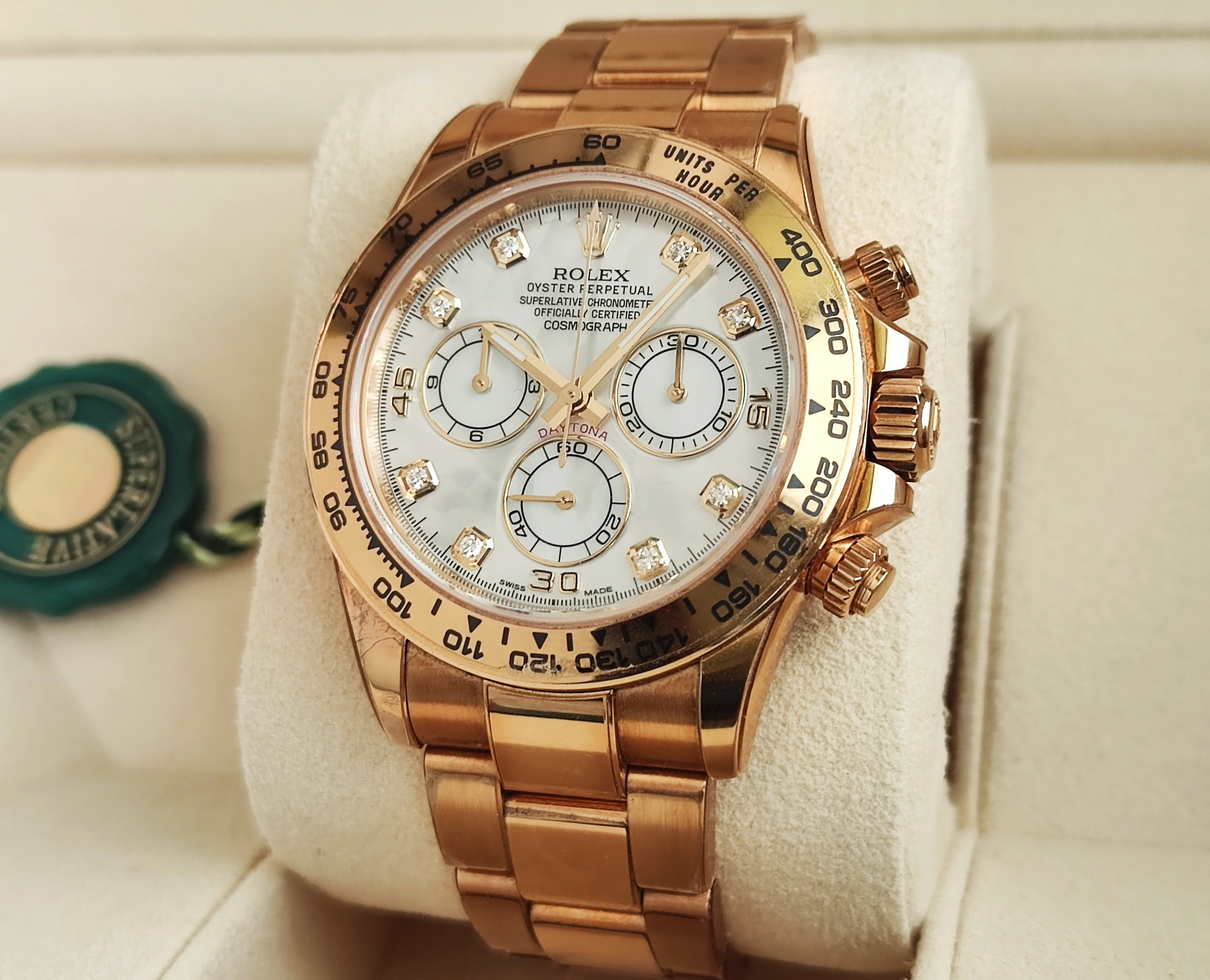 勞力士 116508 黃K金 白色珍珠貝面盤 原鑲鑽 DAYTONA 迪通納 計時功能~原廠盒單 3