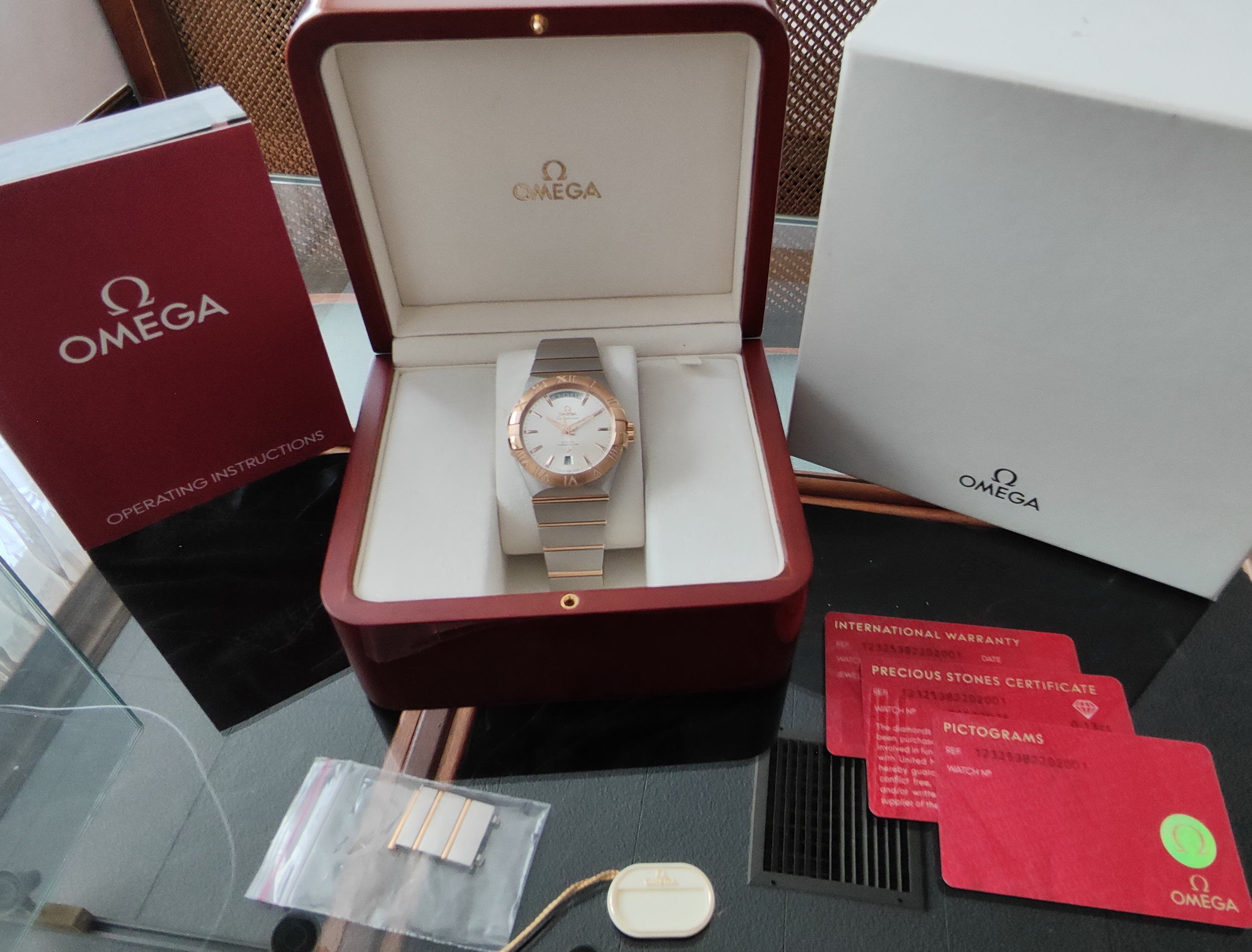 OMEGA 星座系列 雙鷹 原鑲鑽圈 半玫瑰金 錶徑38mm 自動上鍊 Double Eagle~原廠盒單 10