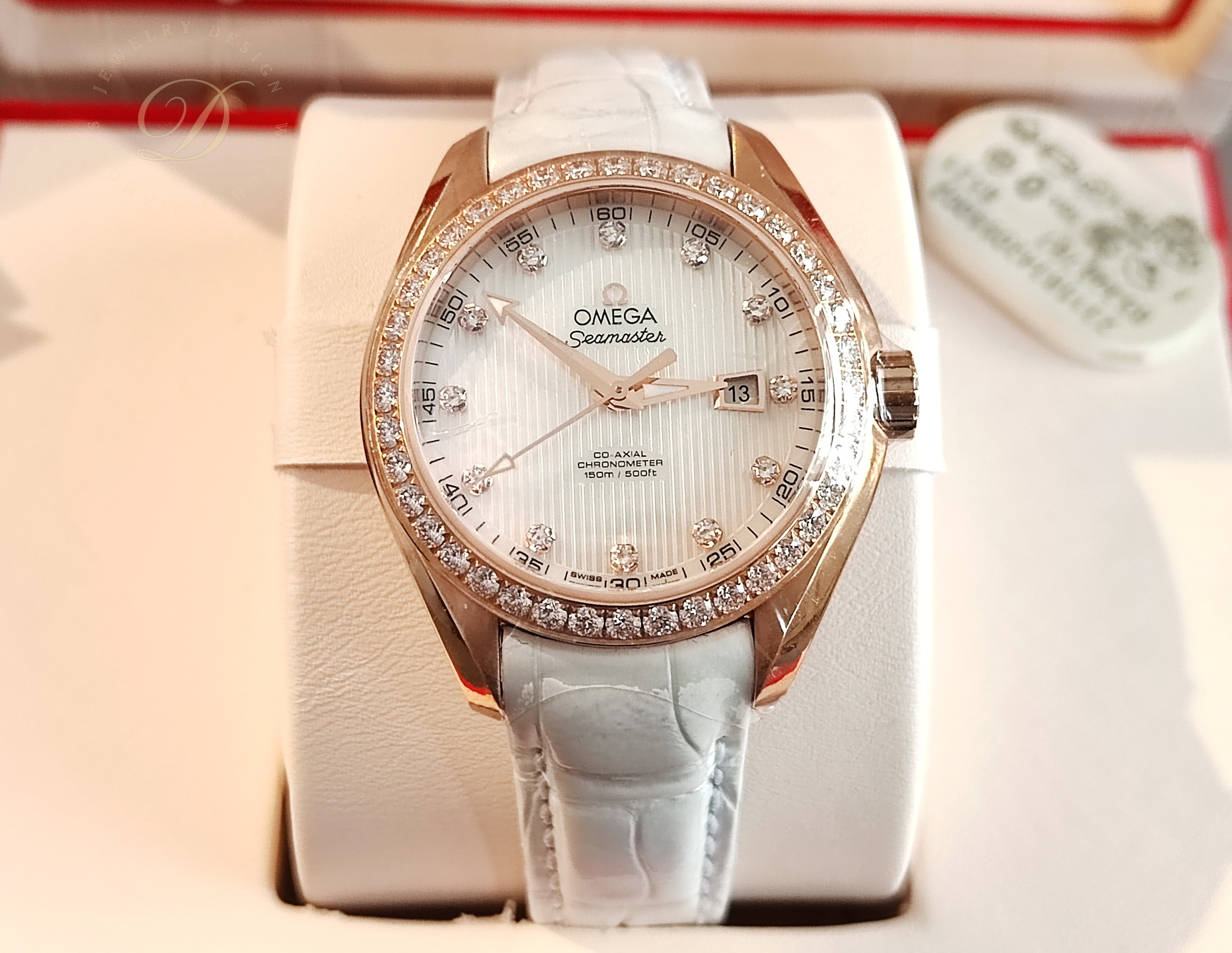 OMEGA 海馬 aqua terra 全新 玫瑰金 原鑲鑽圈 錶徑34mm 自動上鍊~2024AD