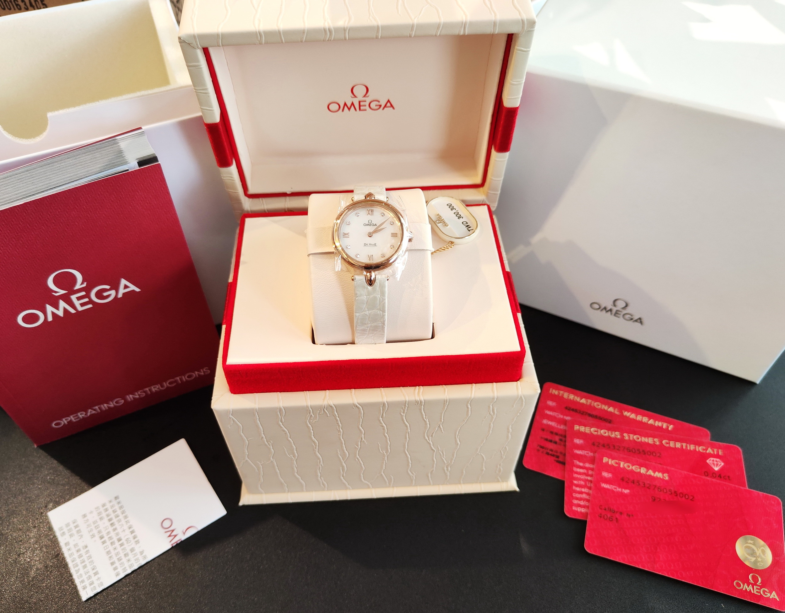 OMEGA 碟飛系列 全新 18K玫瑰金 白色珍珠母貝面盤 錶徑27.4mm 自動上鍊~原廠盒單 國內AD 8