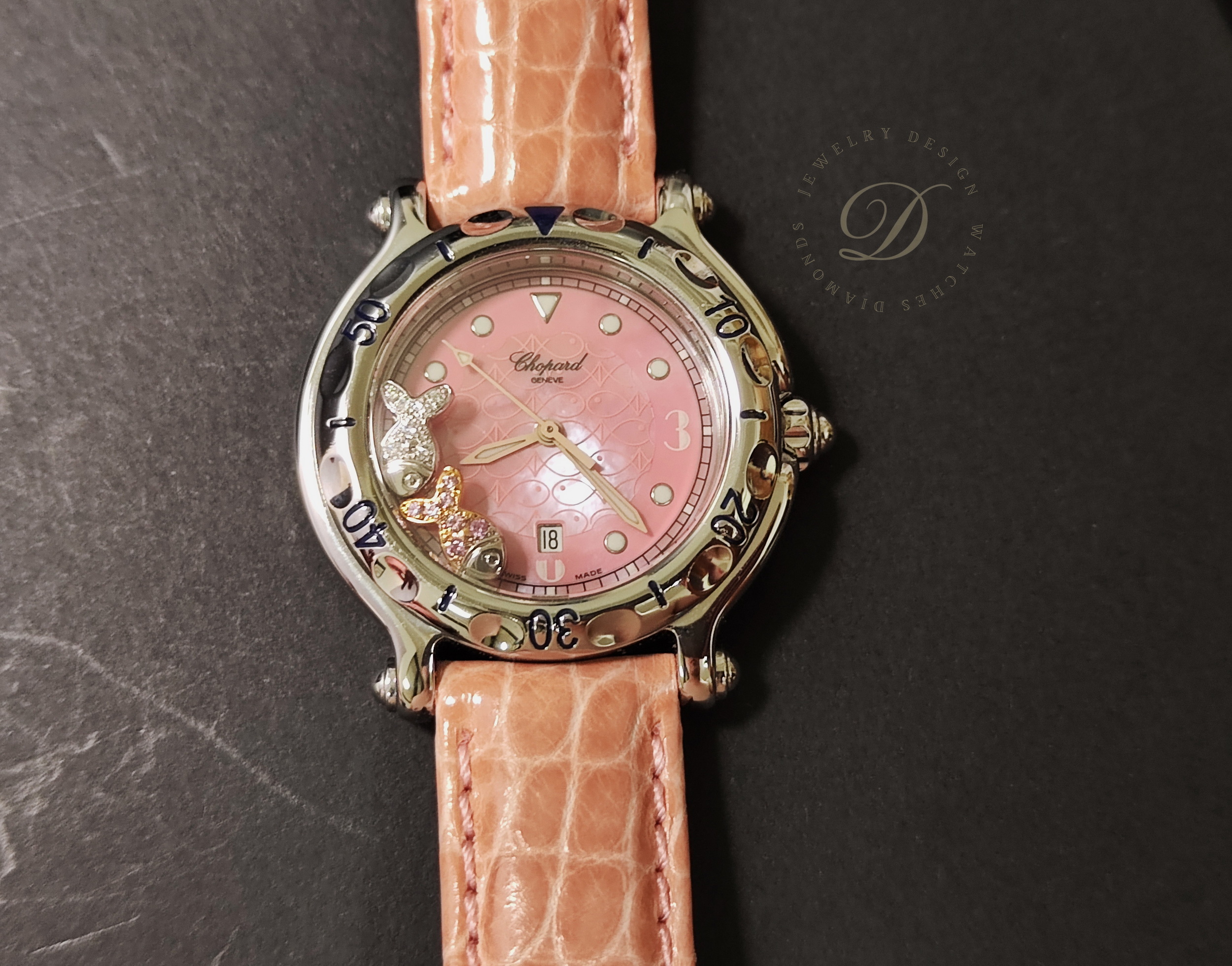 蕭邦 CHOPARD 快樂鑽 粉紅面盤 錶徑32mm 石英機芯 快樂魚~原廠保單 國內AD