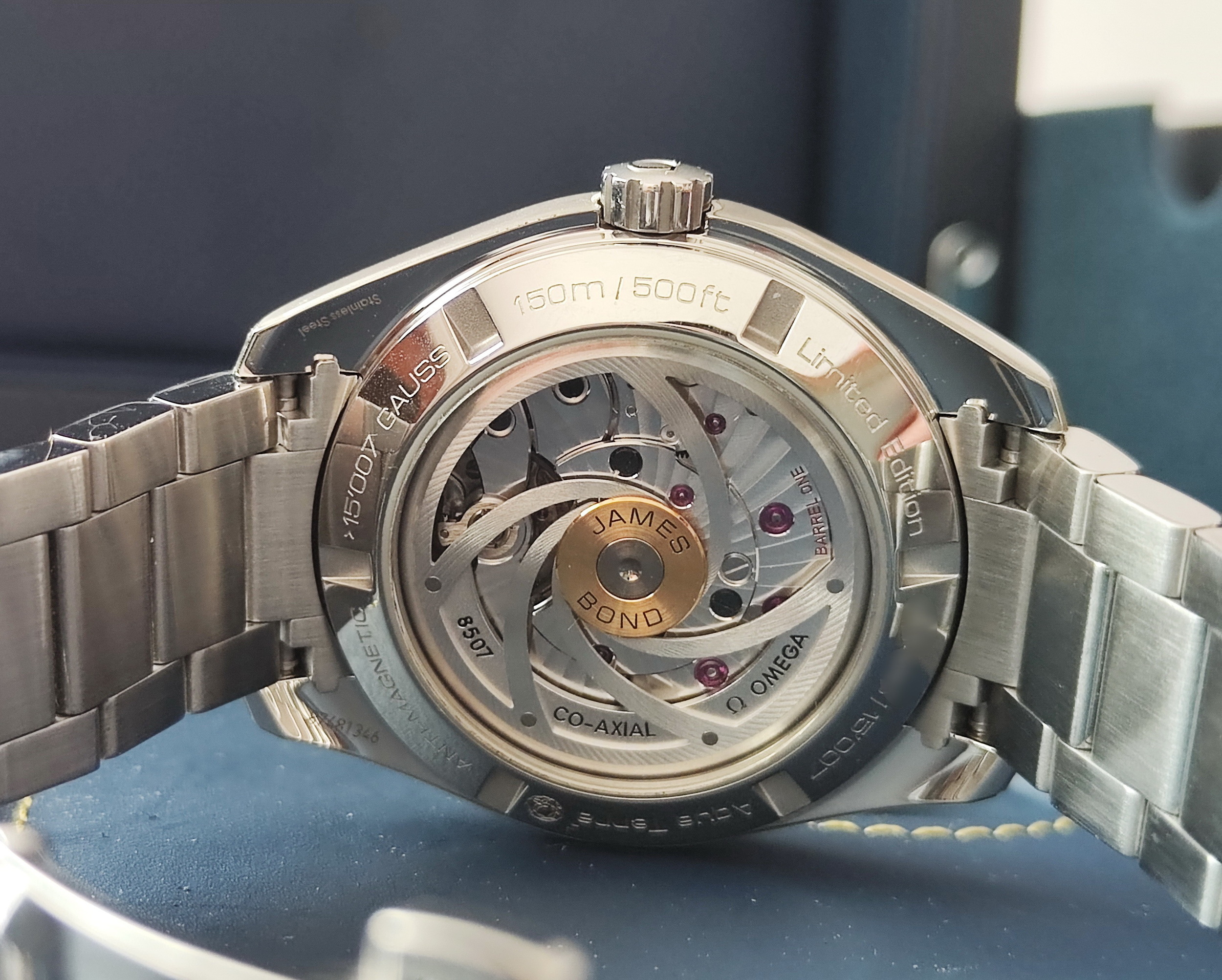 OMEGA 海馬 Aqua Terra 詹姆斯龐德 007限量款 大錶徑41.5mm 原廠鋼帶+原廠編織帶 抗磁錶殼~原廠盒單 龐德徽章 7
