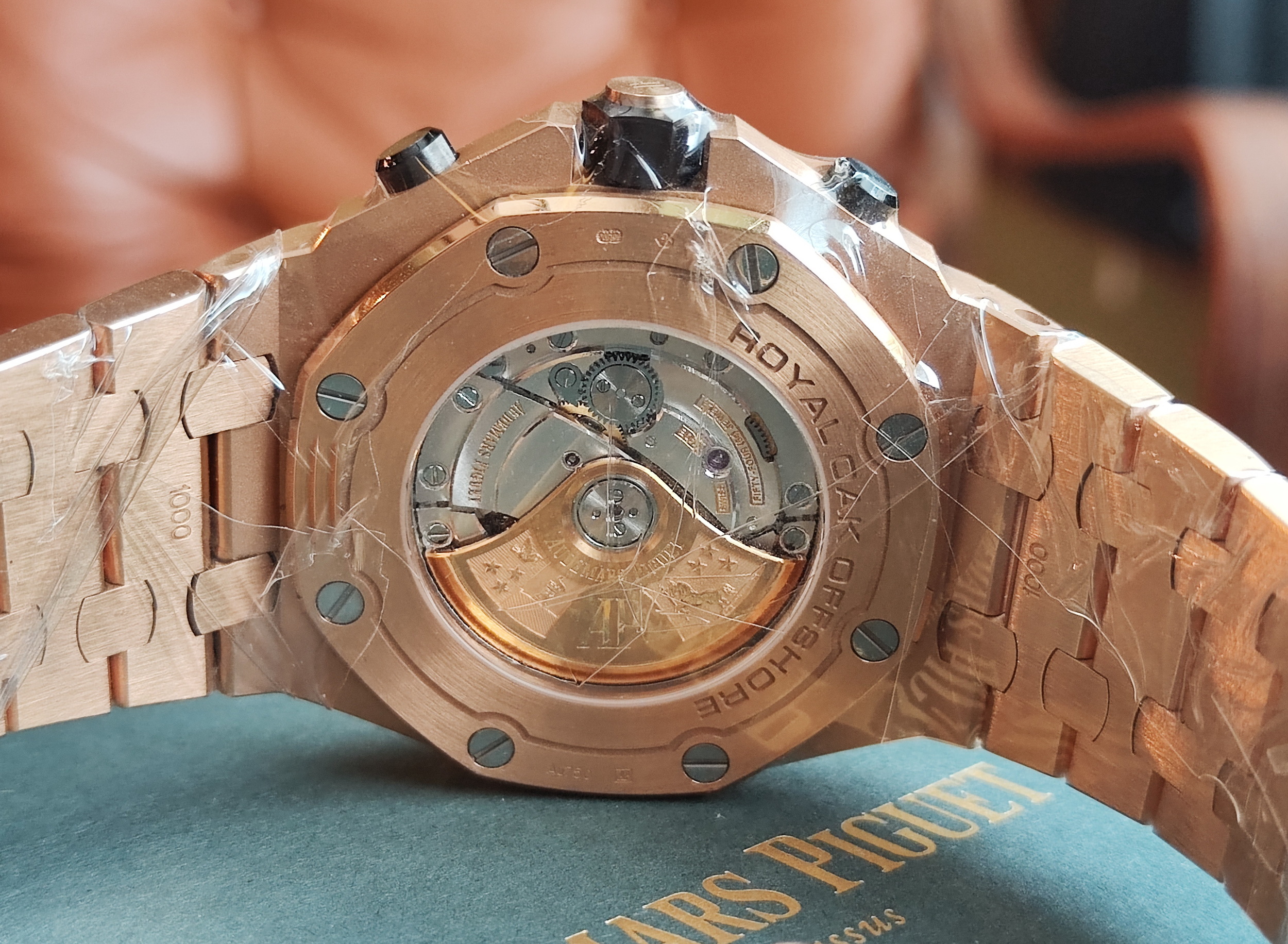 愛彼 AP 皇家橡樹 26470OR 玫瑰金 大錶徑42mm 灰黑色格紋面盤 自動上鍊 透明底蓋 離岸型~原廠盒單 4