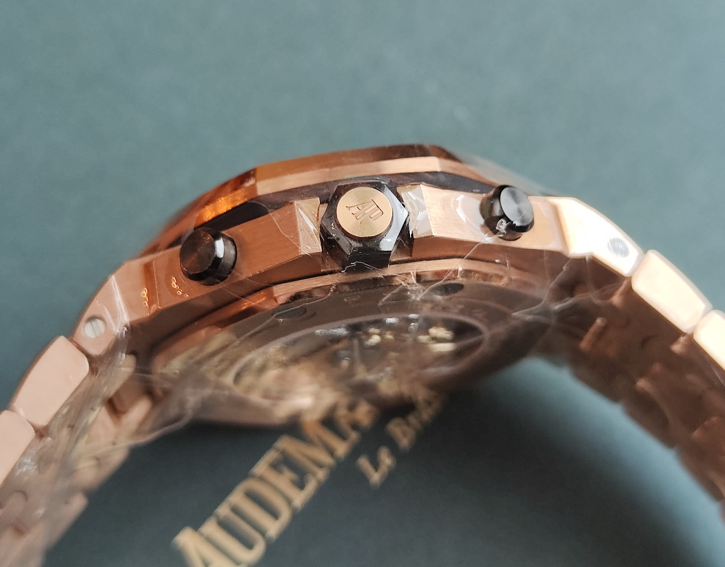 愛彼 AP 皇家橡樹 26470OR 玫瑰金 大錶徑42mm 灰黑色格紋面盤 自動上鍊 透明底蓋 離岸型~原廠盒單 3