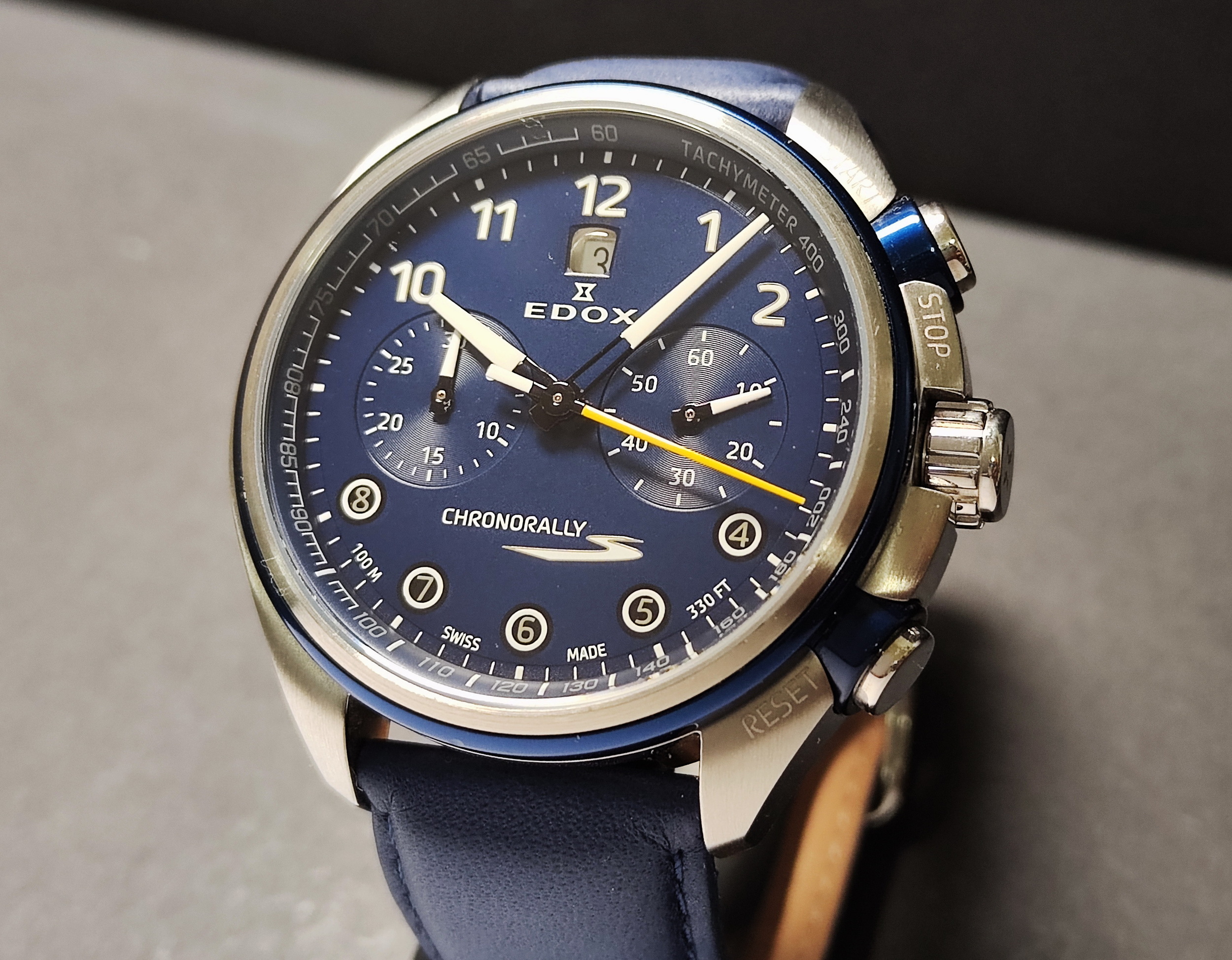 EDOX 伊度錶 藍色面盤 大錶徑43mm 自動上鍊 計時功能~原廠盒單 2