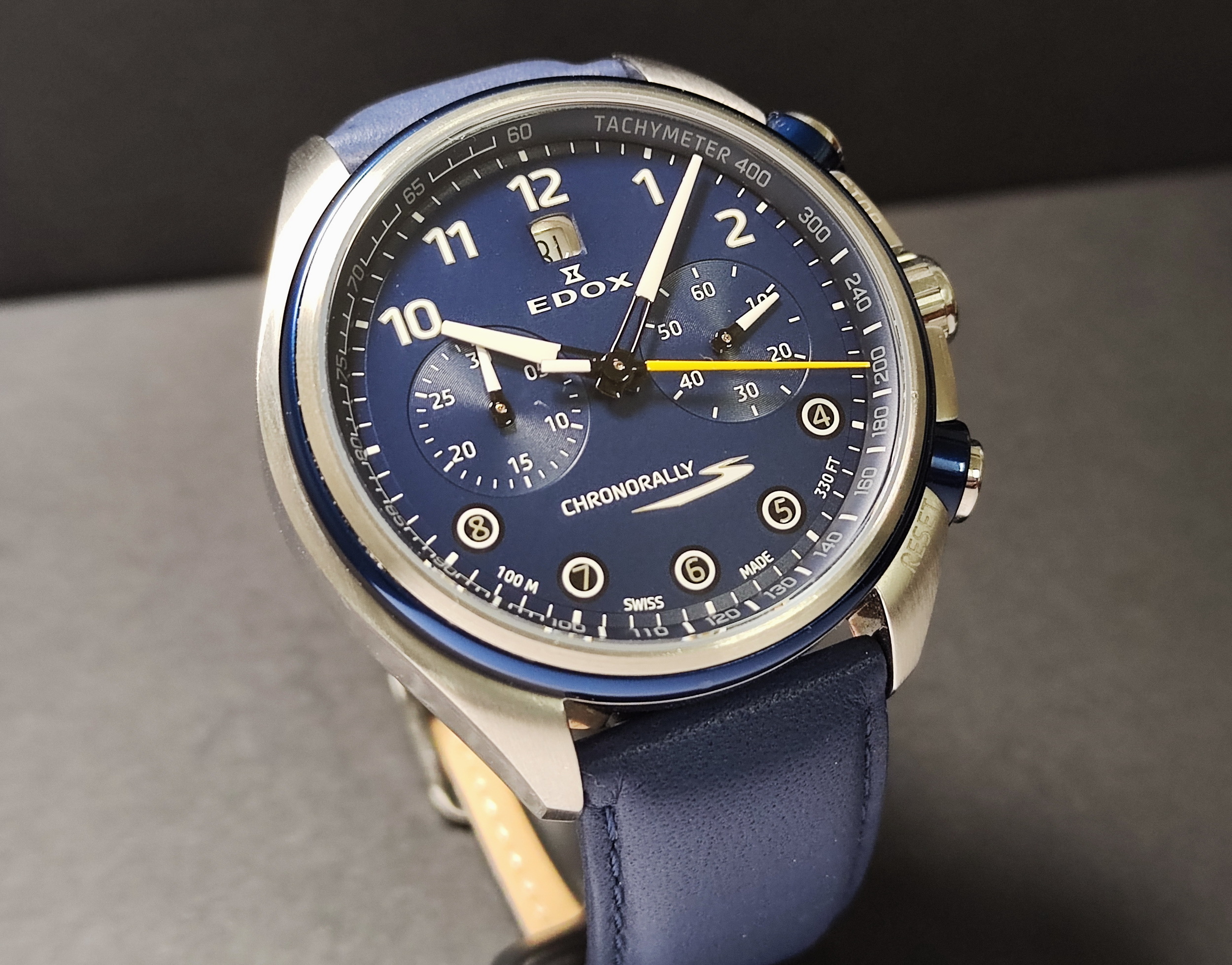 EDOX 伊度錶 藍色面盤 大錶徑43mm 自動上鍊 計時功能~原廠盒單 3