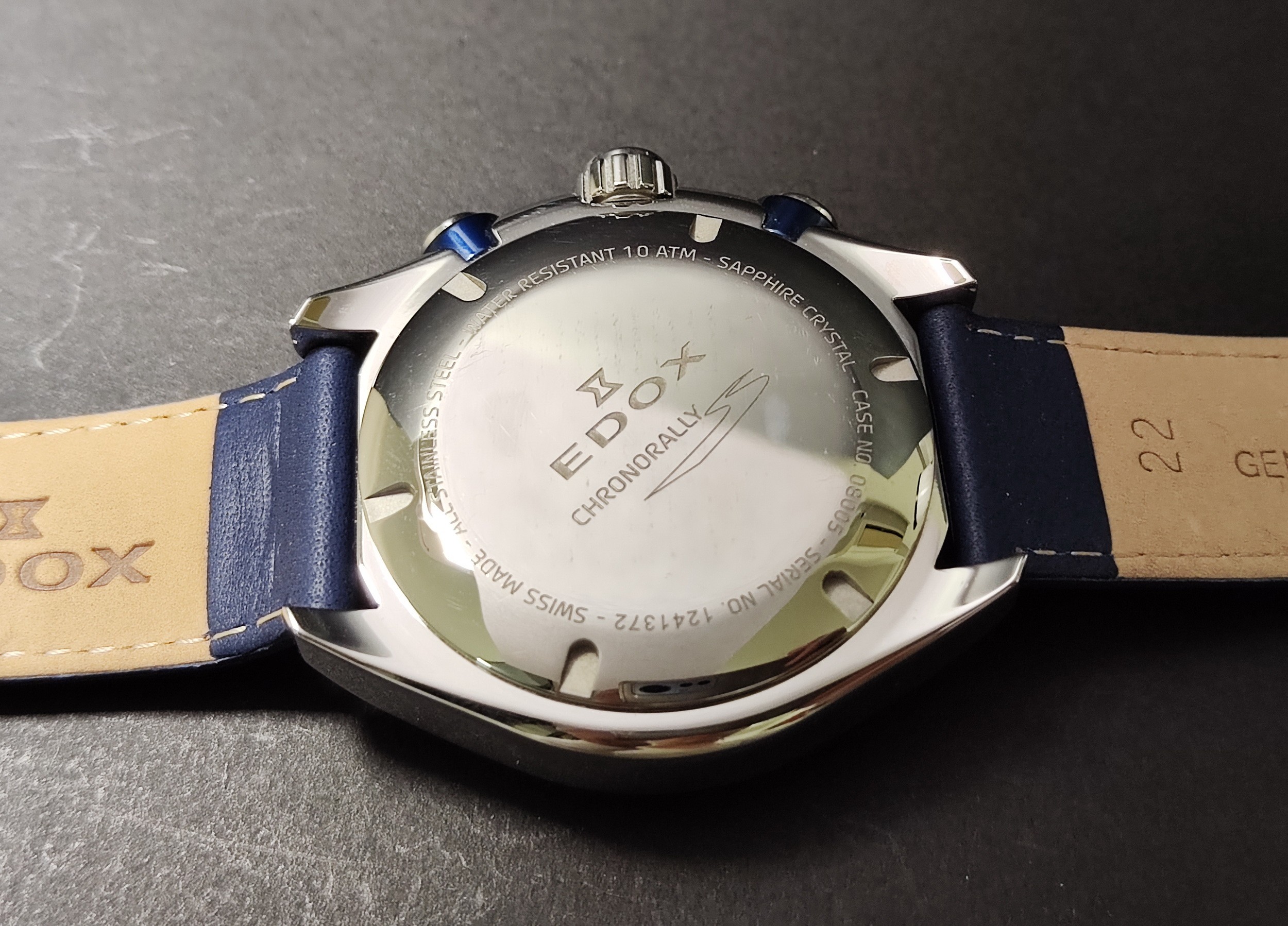 EDOX 伊度錶 藍色面盤 大錶徑43mm 自動上鍊 計時功能~原廠盒單 6