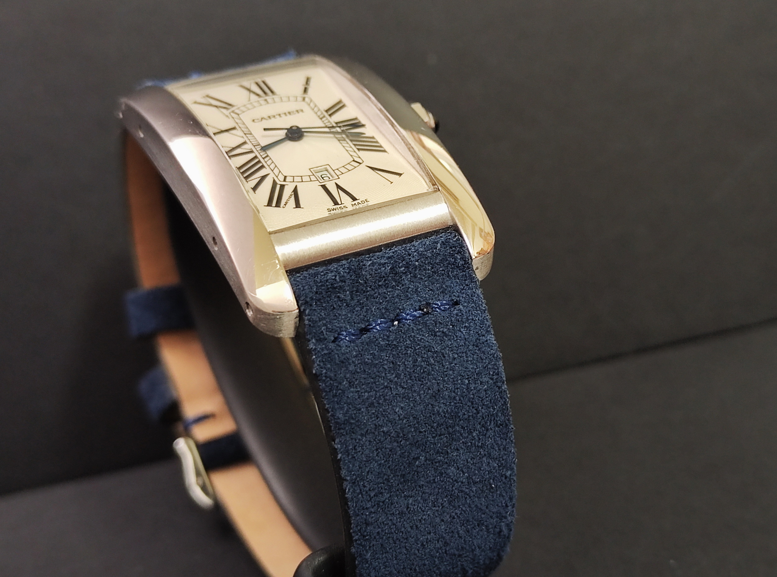 卡地亞 CARTIER 美國坦克 白K金 最大款 自動上鍊 羅馬數字~原廠盒單 Tank Américaine 4