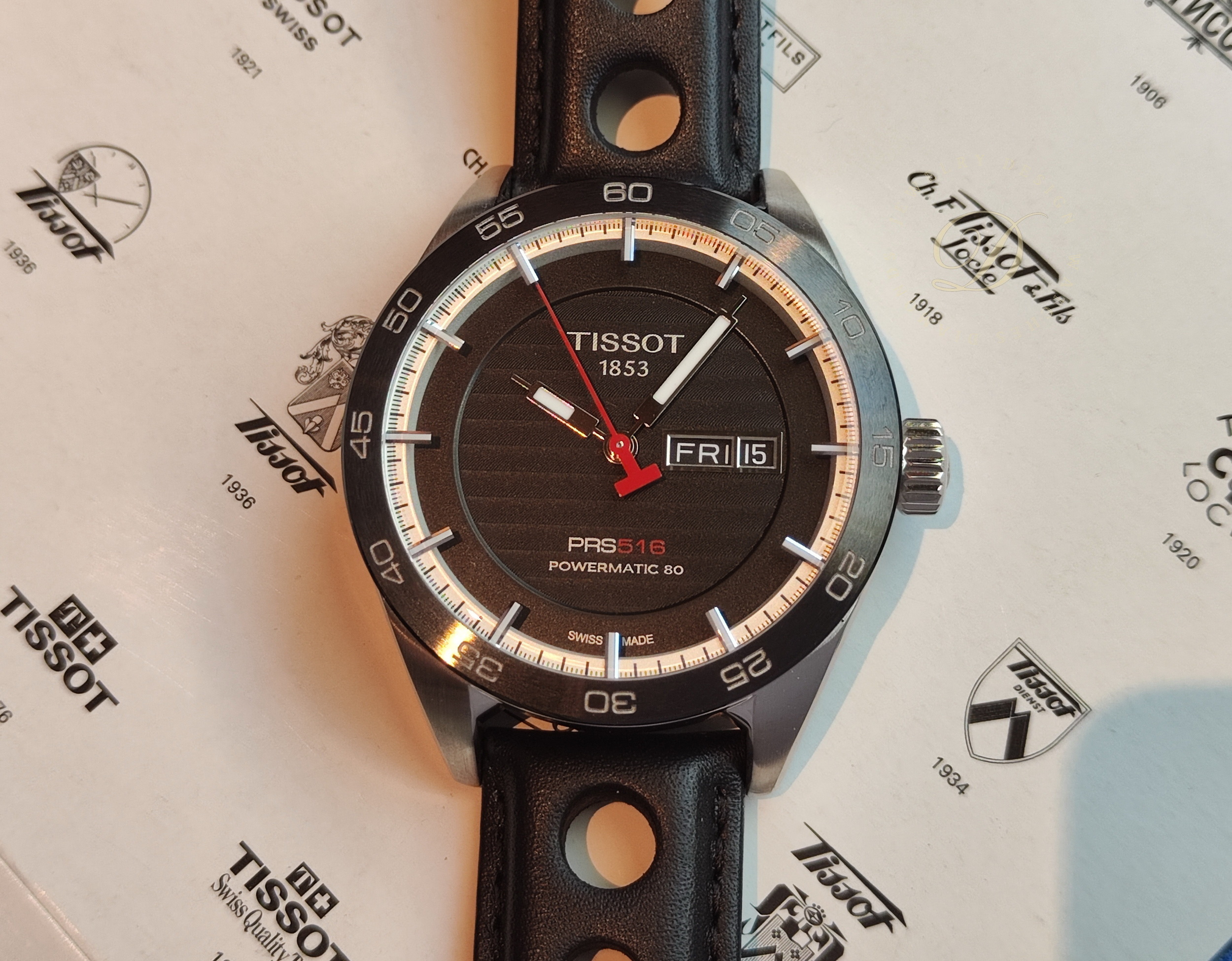 天梭 TISSOT 全新 PRS 516 大錶徑42mm 自動上鍊 黑色陶瓷錶圈 大三針~原廠盒單 未使用品
