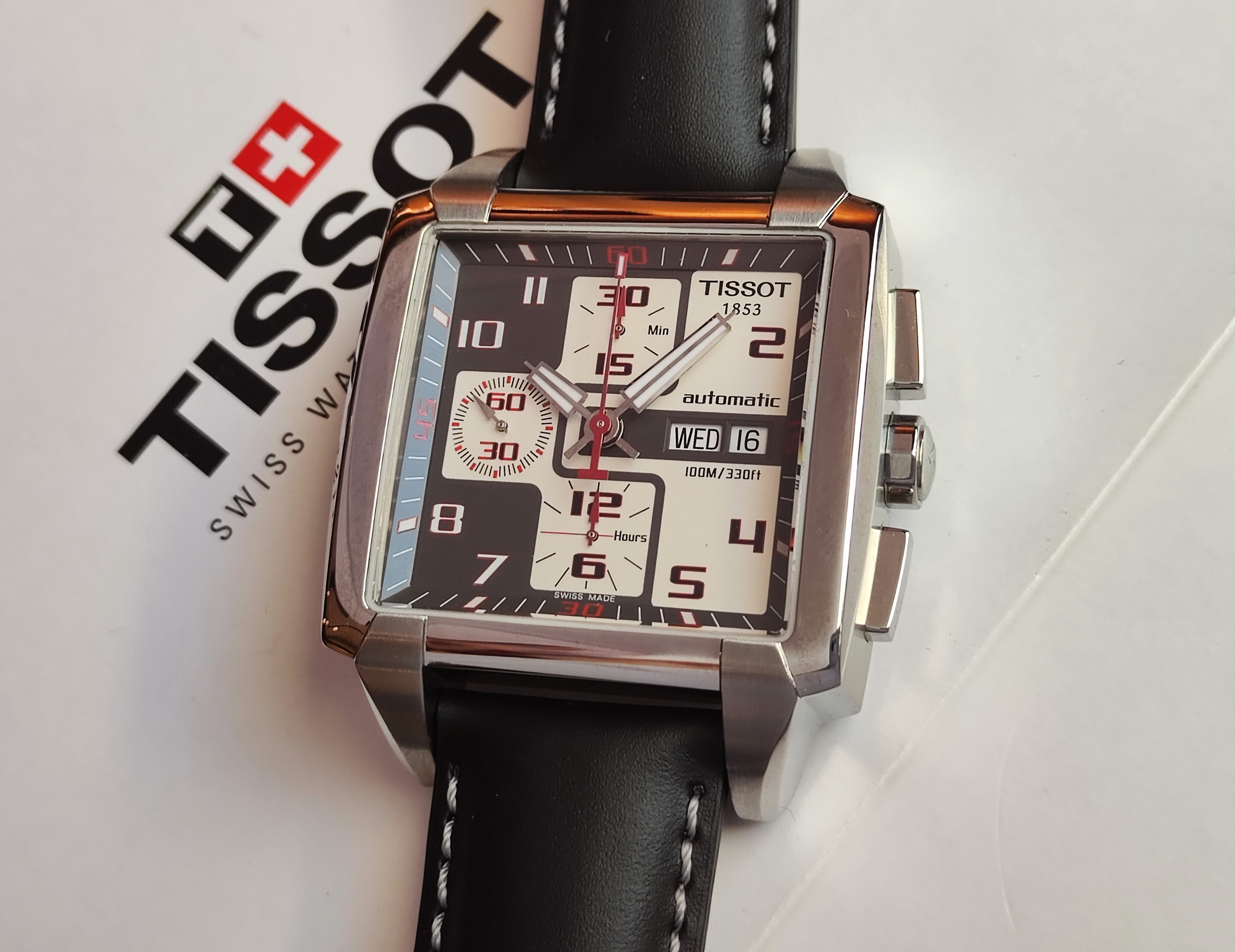 天梭 TISSOT 全新 Quadrato幾何系列 大錶徑41mm 自動上鍊 計時功能~原廠盒單 未使用品 2