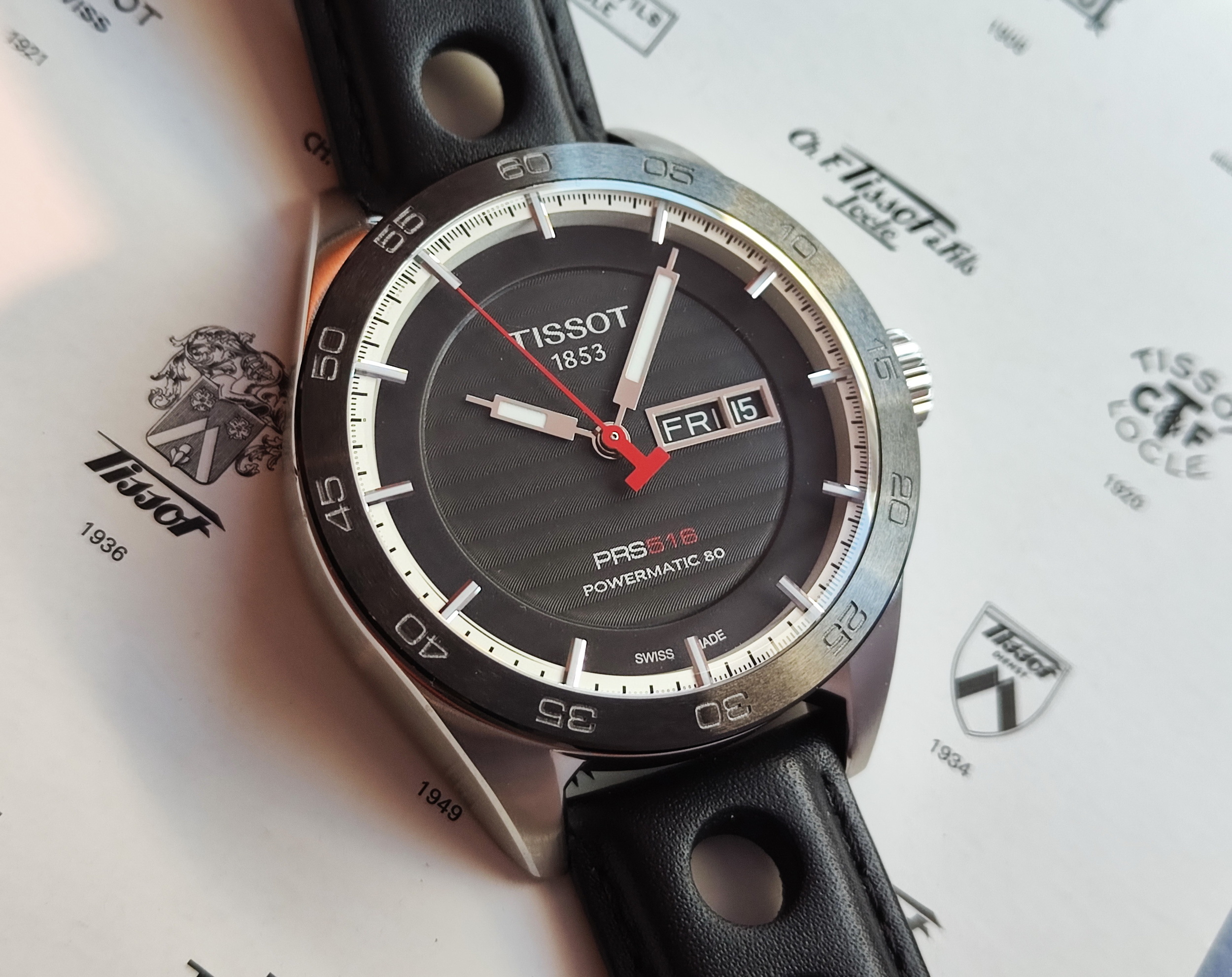 天梭 TISSOT 全新 PRS 516 大錶徑42mm 自動上鍊 黑色陶瓷錶圈 大三針~原廠盒單 未使用品 2