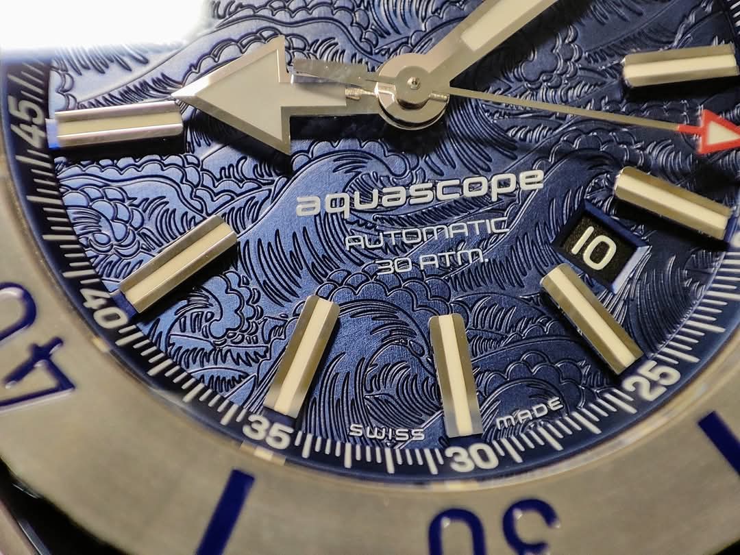 Jean Richard 尚維沙 Aquascope 浮世繪雕刻 藍色面盤 大錶徑44mm 自動上鍊 絕版釋出~原廠盒單 JR DJR 4