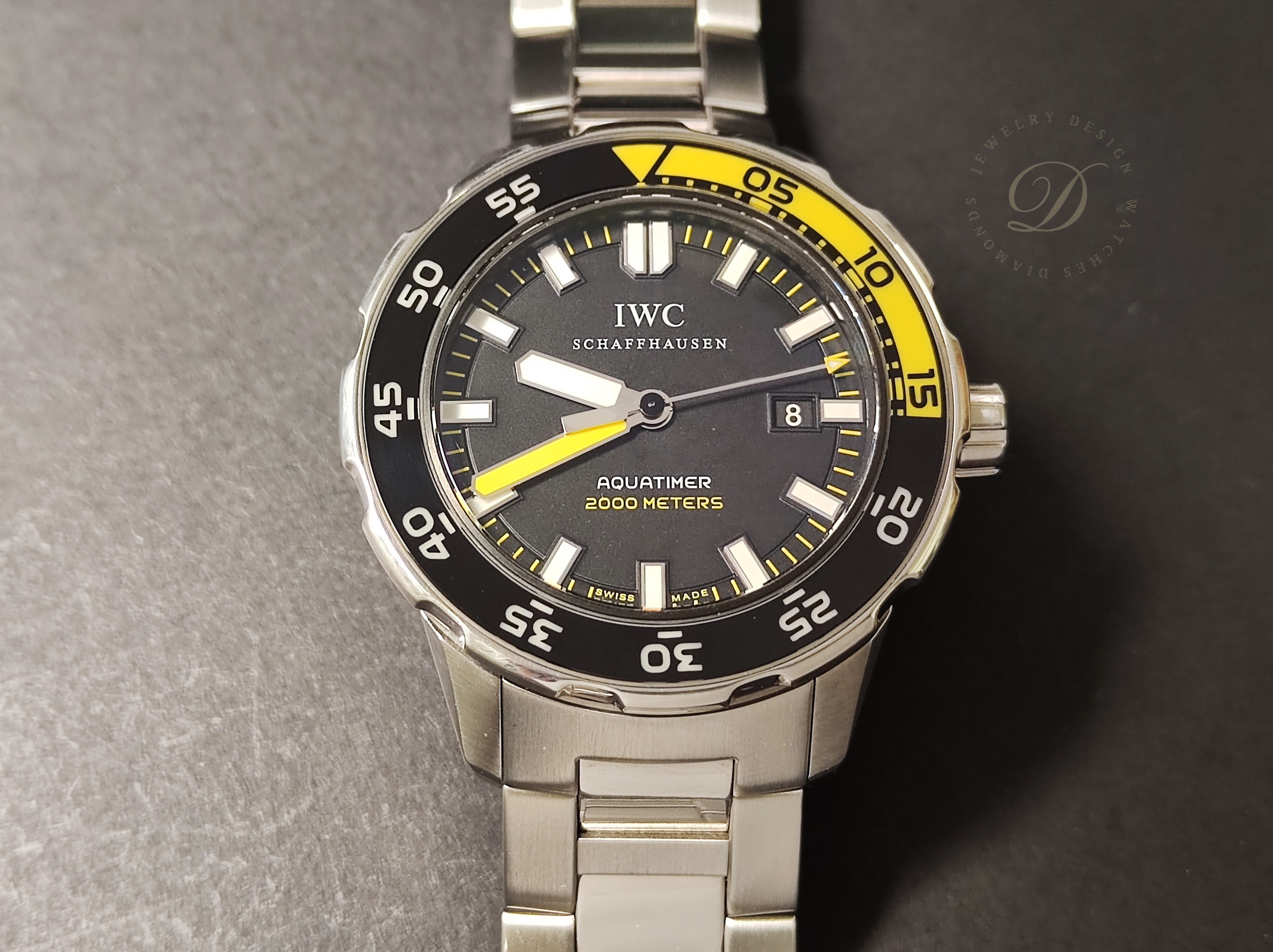 萬國 IWC 海洋時計 自動上鍊 大錶徑44mm 黑色面盤 黃色外圈 AQUATIMER 深潛2000米~原廠保單