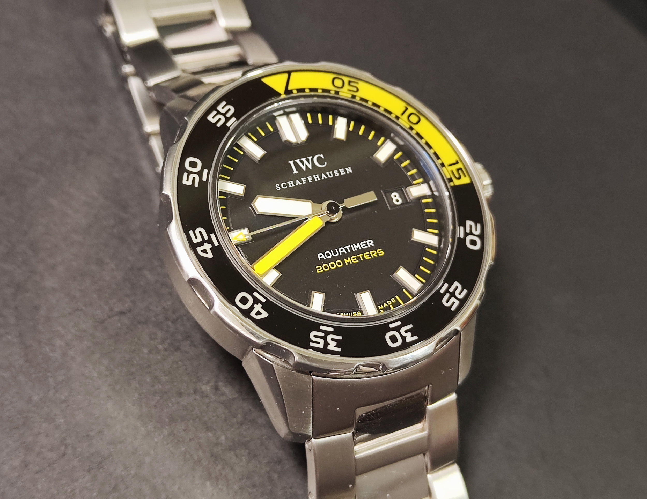 萬國 IWC 海洋時計 自動上鍊 大錶徑44mm 黑色面盤 黃色外圈 AQUATIMER 深潛2000米~原廠保單 3