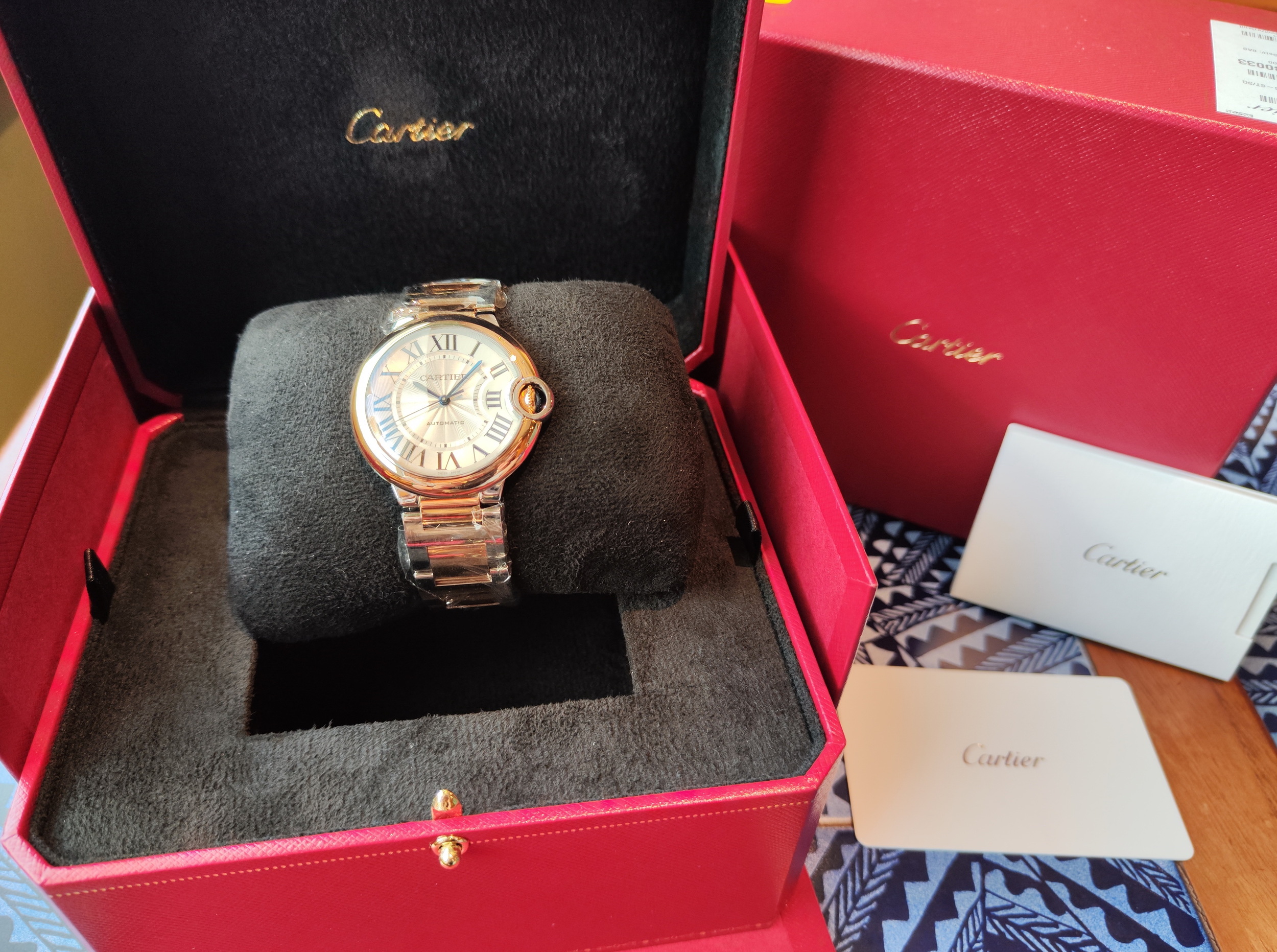 卡地亞 CARTIER 全新 半玫瑰金 藍氣球 錶徑36mm 自動上鍊 羅馬數字~原廠盒單 2025 7