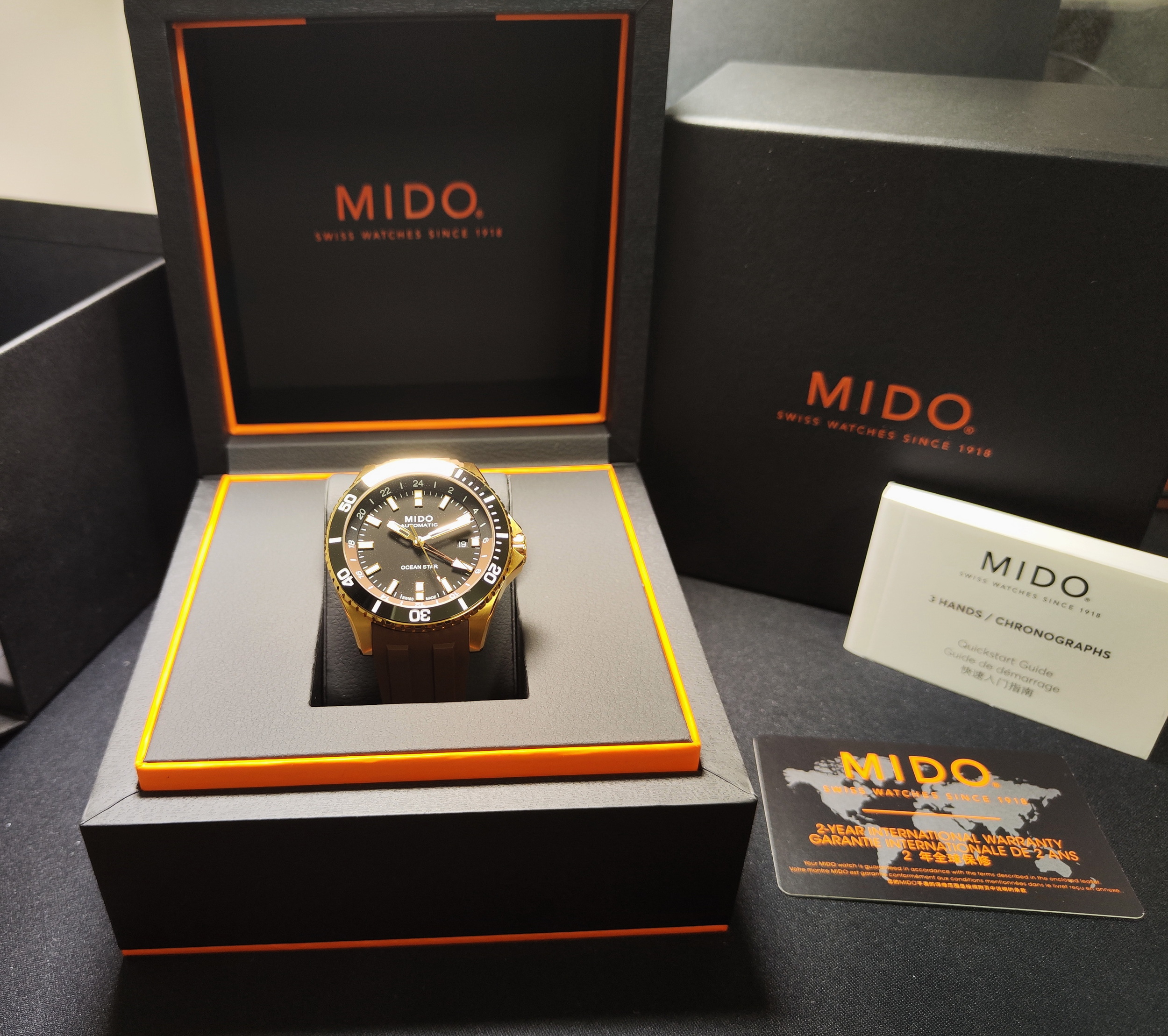 美度 MIDO 全新 海洋之星 金色PVD 大錶徑44mm 自動上鍊 GMT 兩地時間~原廠盒單 2025AD 8