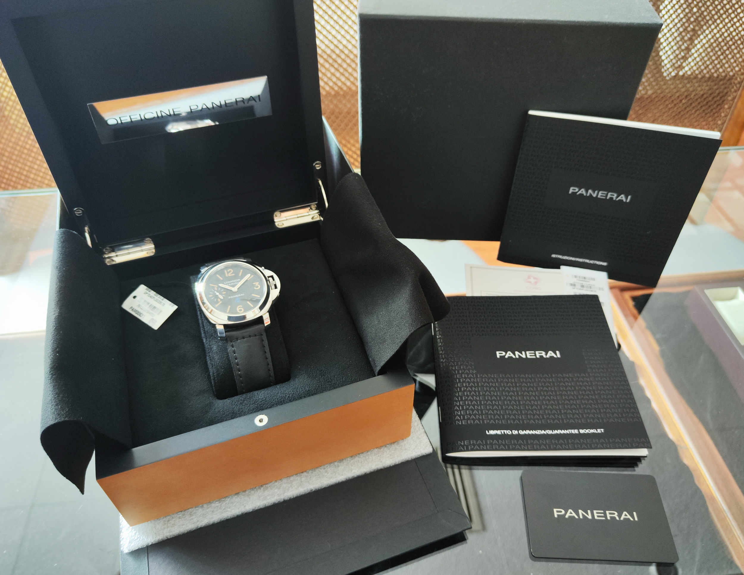 PANERAI 沛納海 PAM631 黑色面盤 菸草色刻度指針 大錶徑44mm 手動上鍊 LUMINOR 藍色商標 護橋款~原廠盒單 2018 8