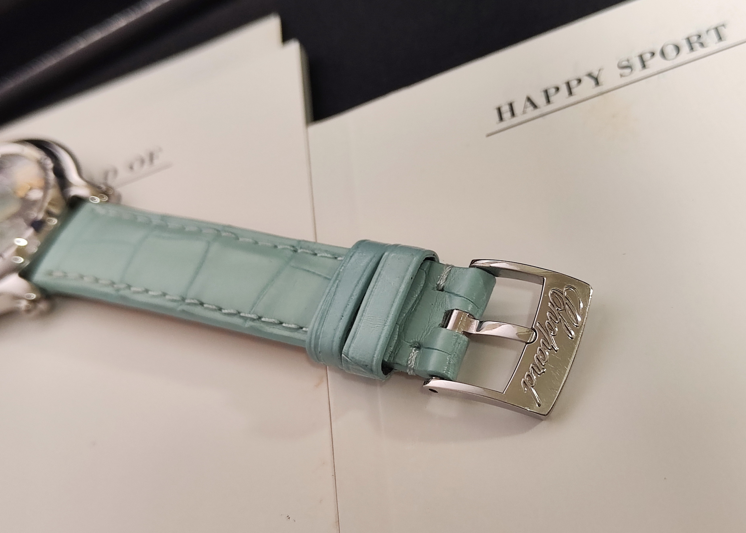 蕭邦 CHOPARD 快樂魚 粉綠面盤 錶徑32mm 石英機芯 紅/藍/黃三寶石魚 快樂鑽~原廠盒單 7