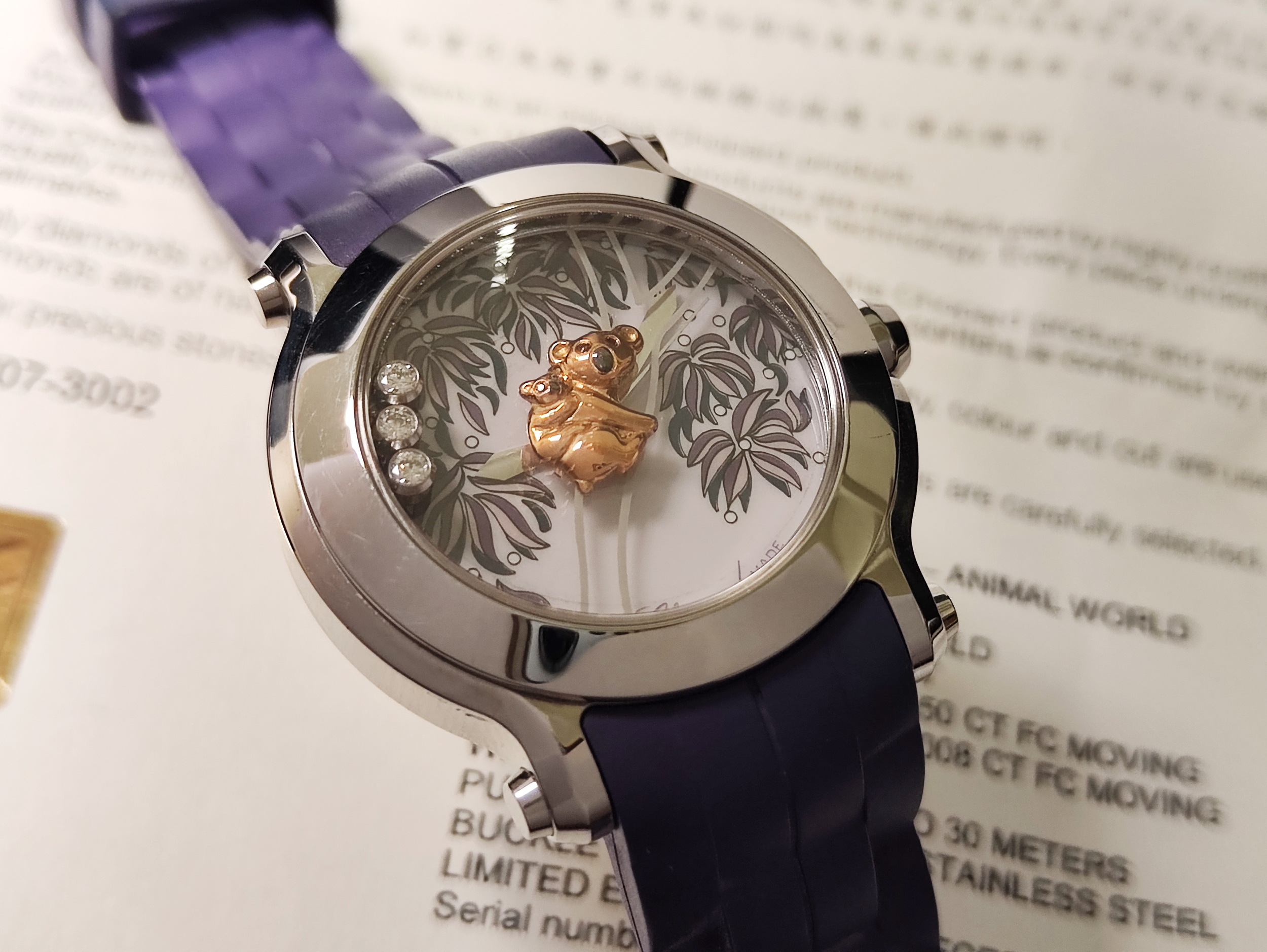 蕭邦 CHOPARD 快樂鑽 150周年限定 動物世界 無尾熊面盤 錶徑36mm 石英機芯 全球限量~原廠盒單 國內AD