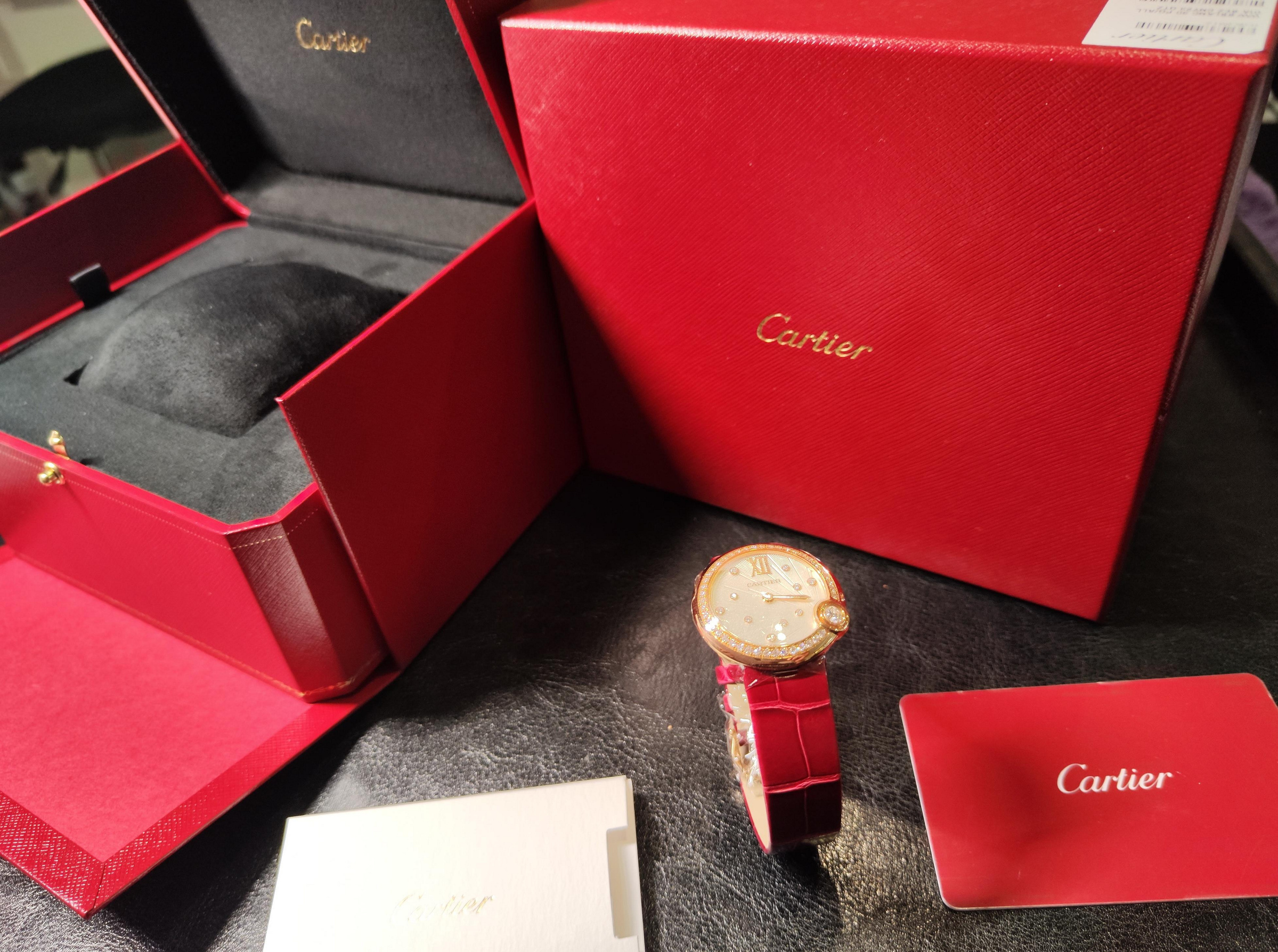 卡地亞 CARTIER 近新 玫瑰金 原鑲鑽錶 錶徑30mm 原裝石英機芯 白氣球~原廠盒單 2023 6