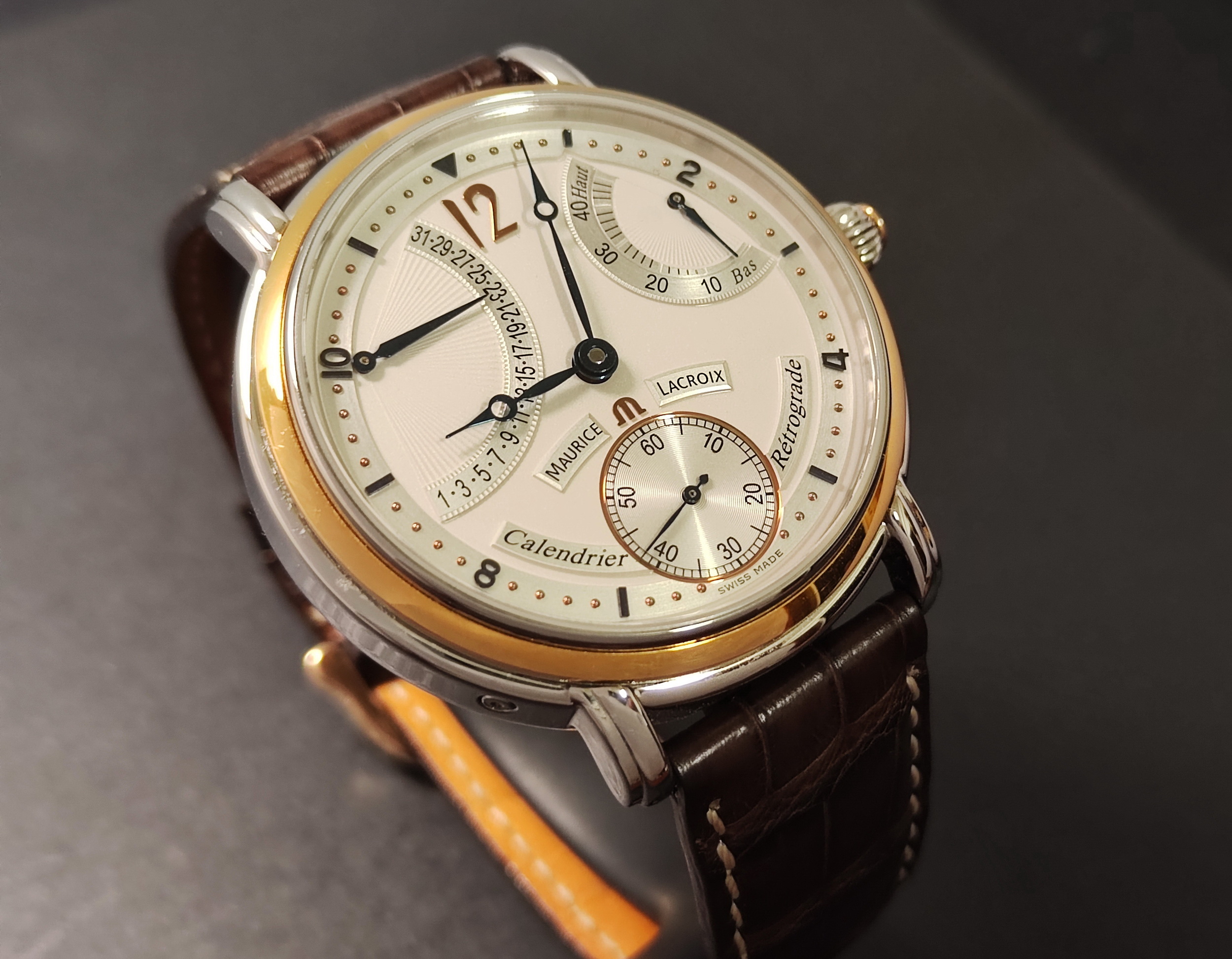 艾美 逆跳面盤 黃K金錶圈 大錶徑43mm 手動上鍊 動能顯示~原廠盒單 MAURICE LACROIX 3