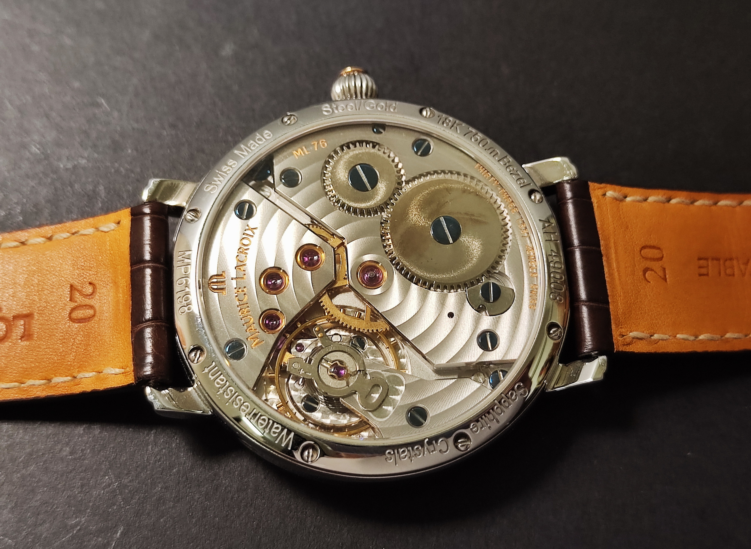 艾美 逆跳面盤 黃K金錶圈 大錶徑43mm 手動上鍊 動能顯示~原廠盒單 MAURICE LACROIX 5