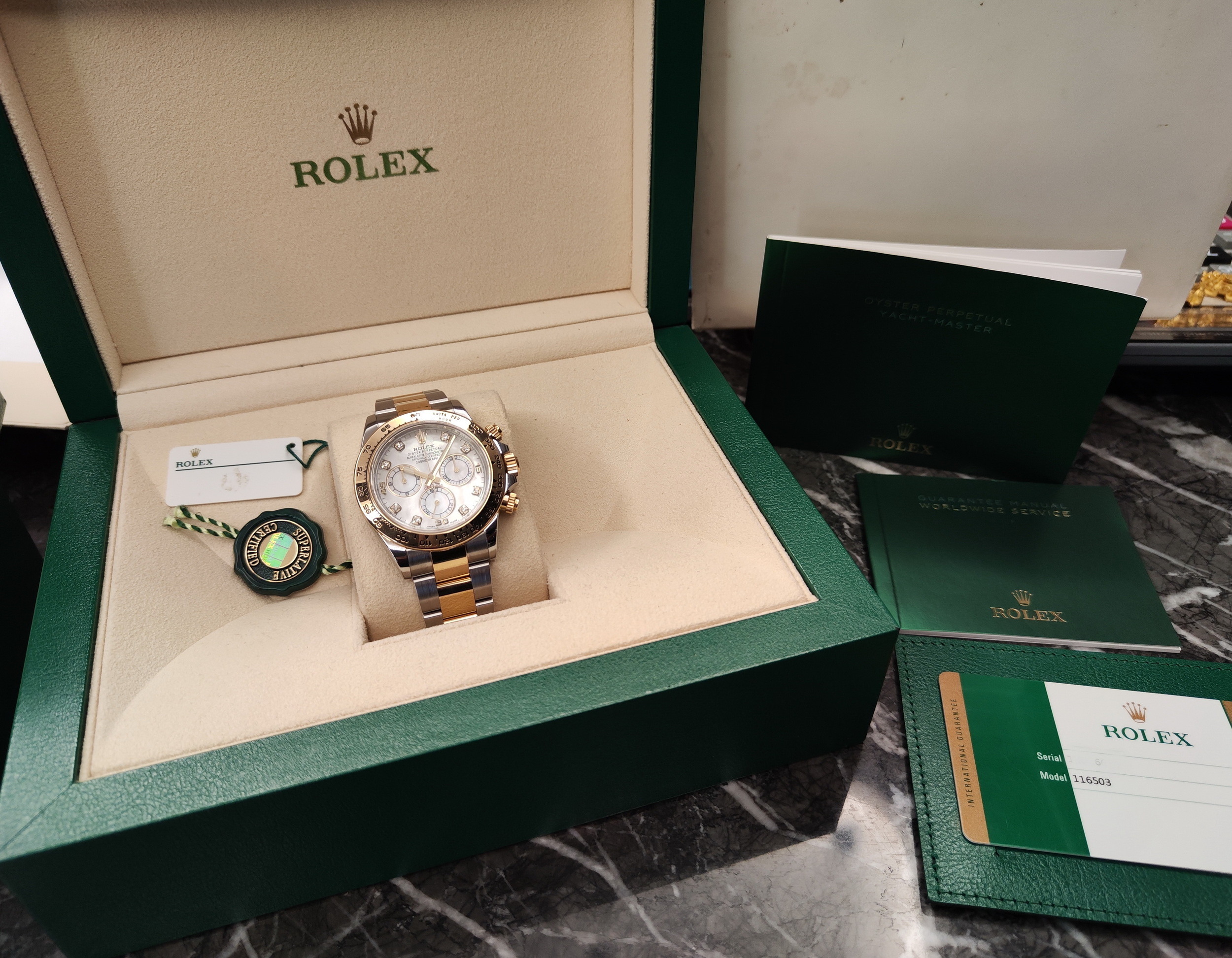 勞力士 116503NG 白貝八鑽 迪通納 錶徑40mm 計時功能 DAYTONA 自動上鍊 貝殼面盤~原廠盒單 2018 8