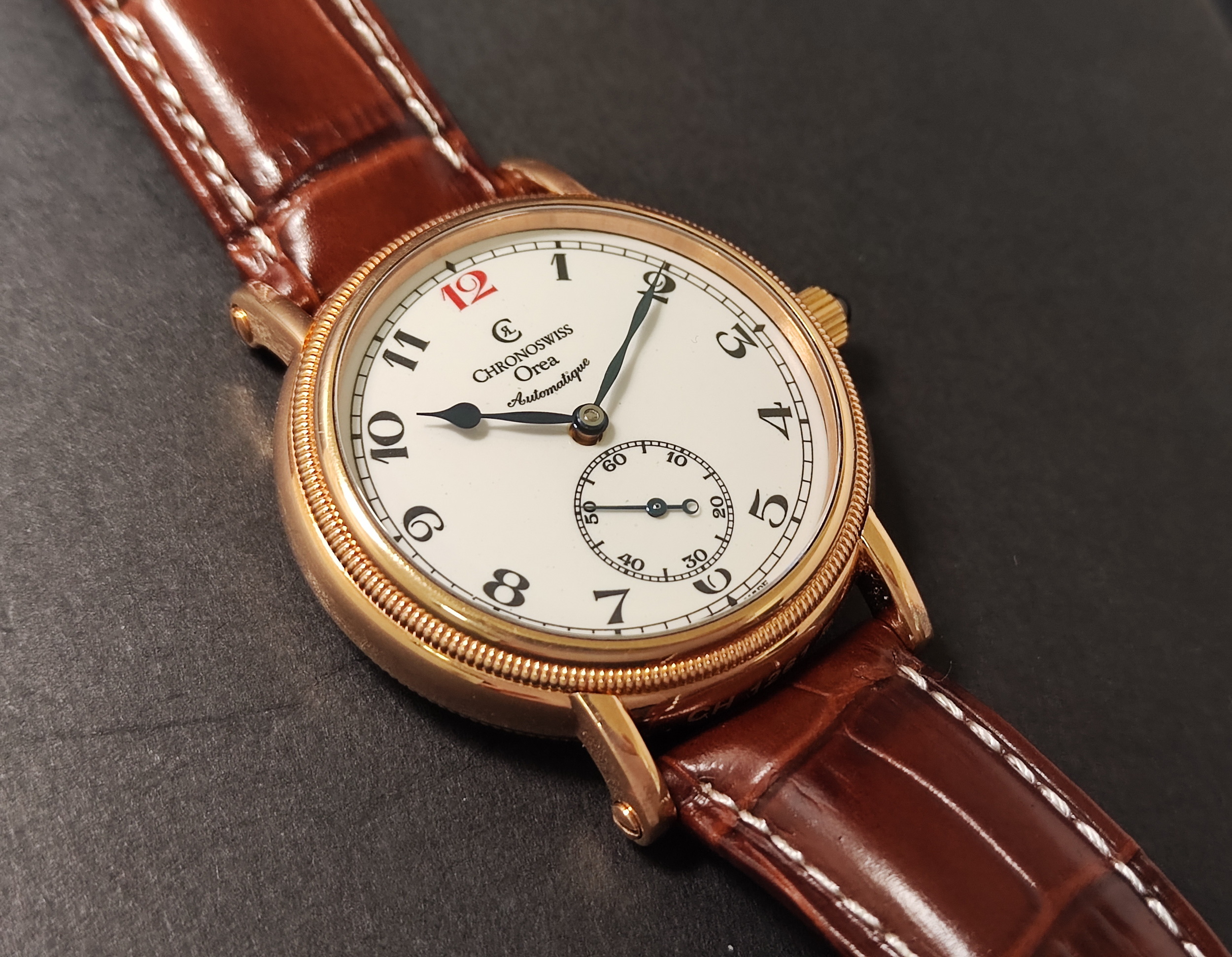 瑞寶 CHRONOSWISS 玫瑰金 紅12 琺瑯面盤 錶徑36.5mm 自動上鍊 CH1261R~原廠盒單 4