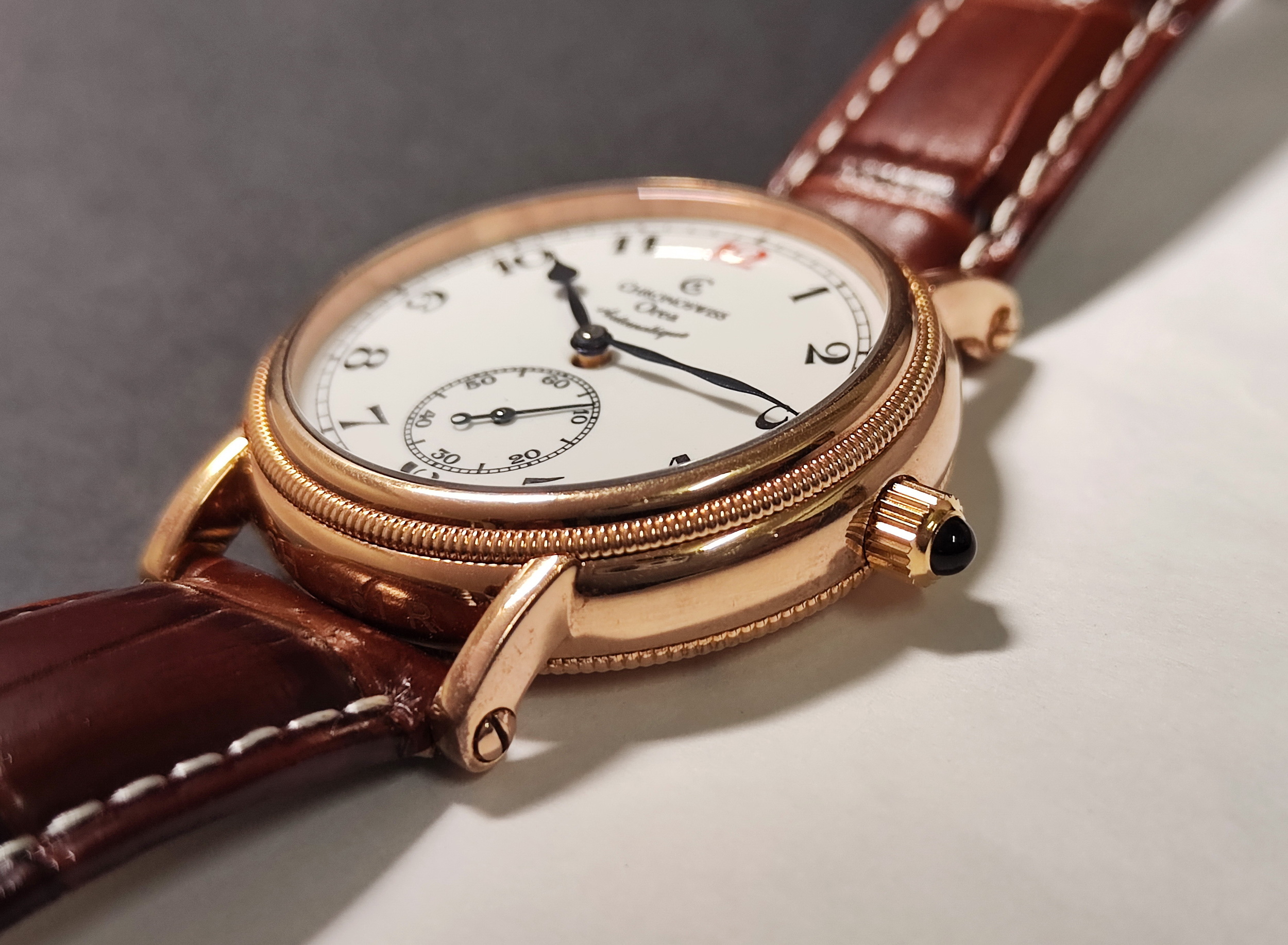 瑞寶 CHRONOSWISS 玫瑰金 紅12 琺瑯面盤 錶徑36.5mm 自動上鍊 CH1261R~原廠盒單 8