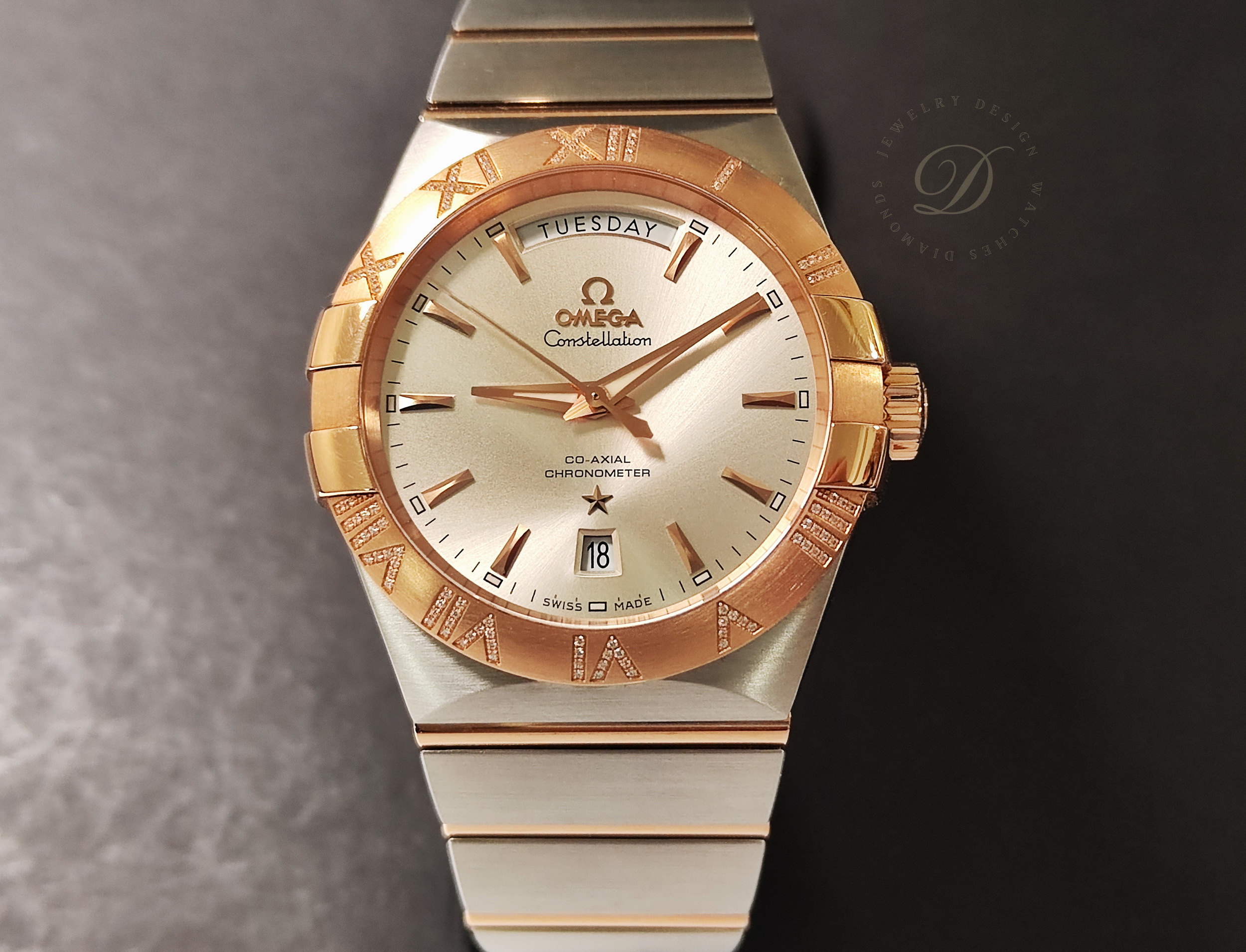 OMEGA 星座系列 雙鷹 原鑲鑽圈 半玫瑰金 錶徑38mm 自動上鍊 Double Eagle~原廠盒單