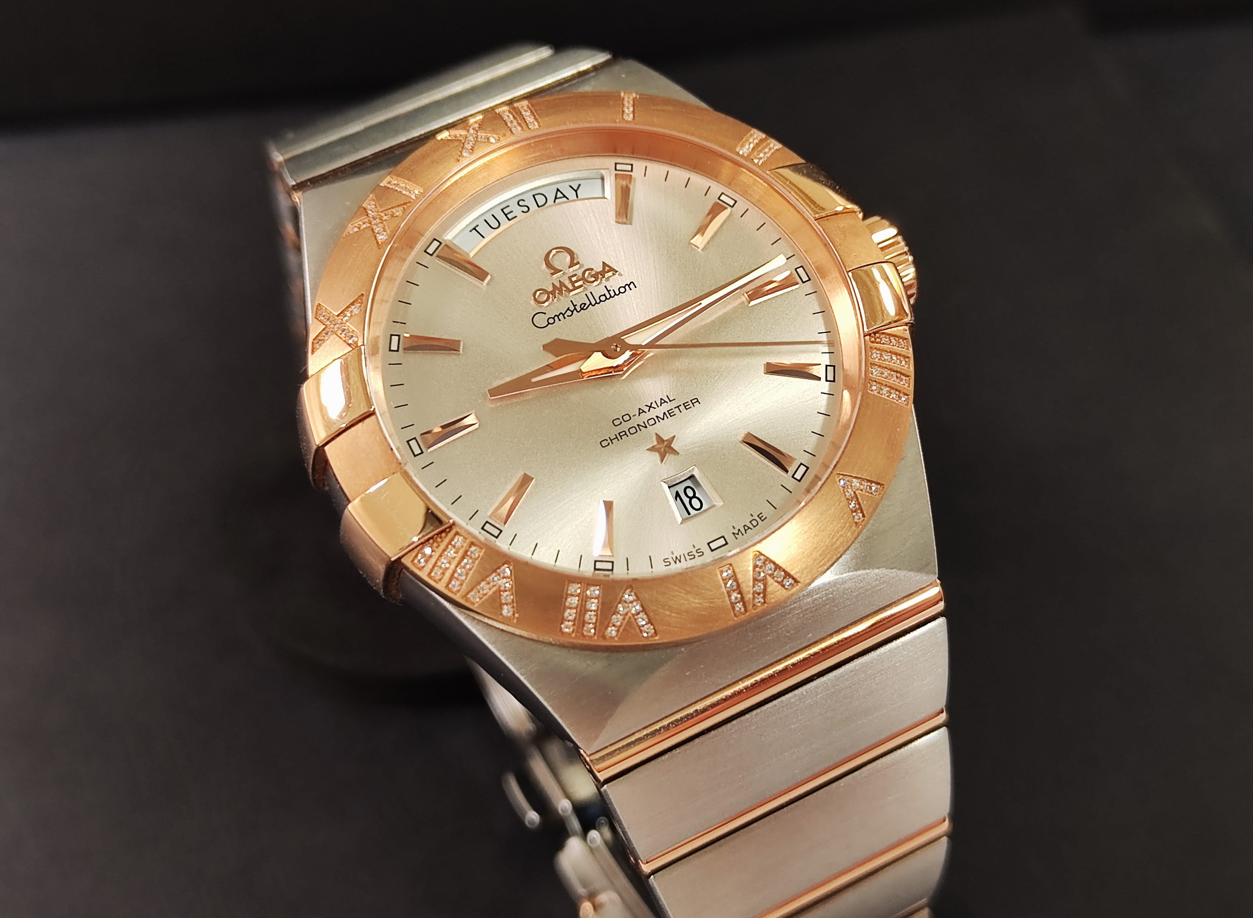 OMEGA 星座系列 雙鷹 原鑲鑽圈 半玫瑰金 錶徑38mm 自動上鍊 Double Eagle~原廠盒單 3