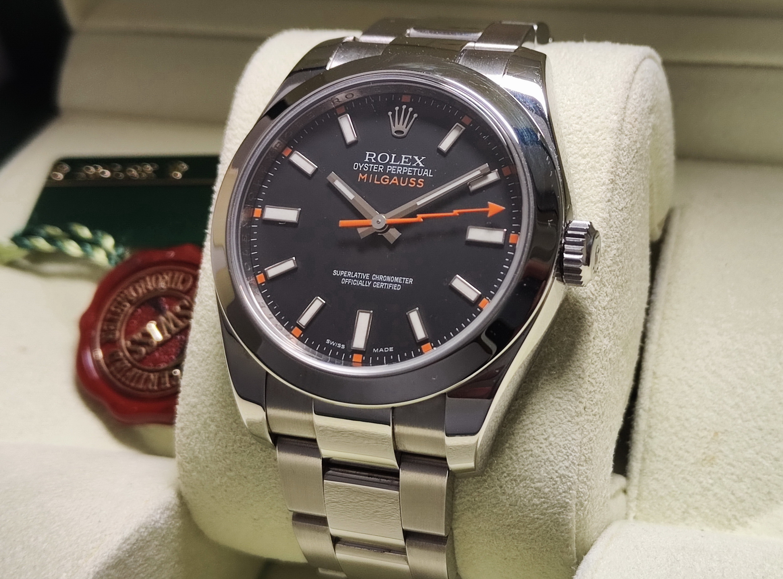 勞力士 Milgauss 高抗磁 116400 錶徑40mm 自動上鍊 橘色閃電針 116400GV~原廠盒單 2013 2