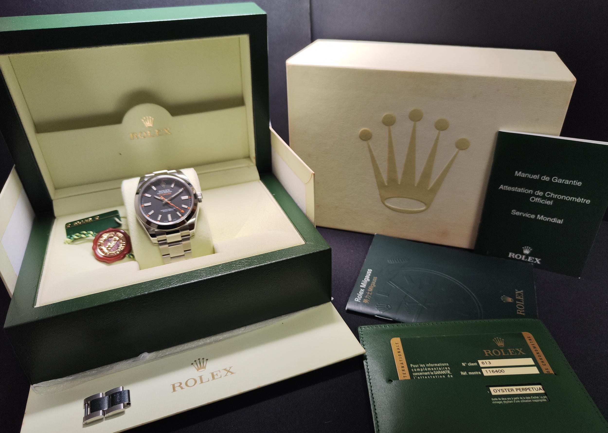 勞力士 Milgauss 高抗磁 116400 錶徑40mm 自動上鍊 橘色閃電針 116400GV~原廠盒單 2013 9