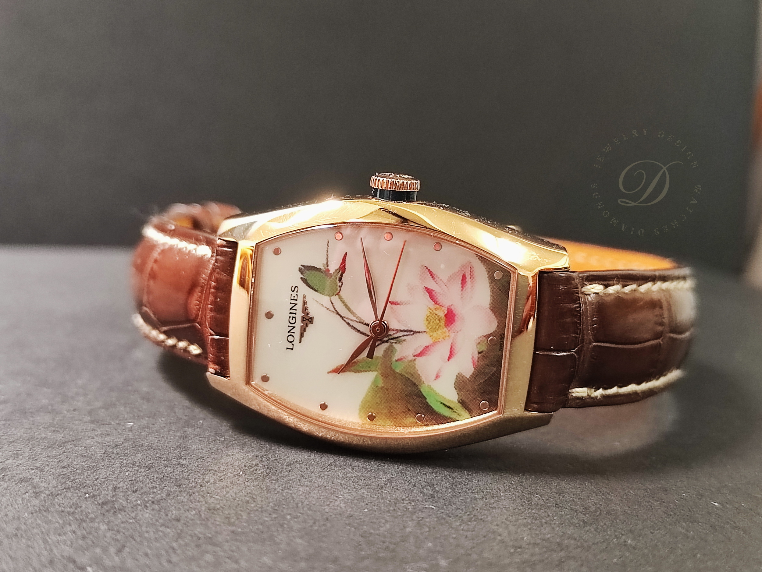 浪琴 18K玫瑰金 荷花彩繪面盤 錶徑26mm 自動上鍊 全球限量~原廠盒單 百年好荷