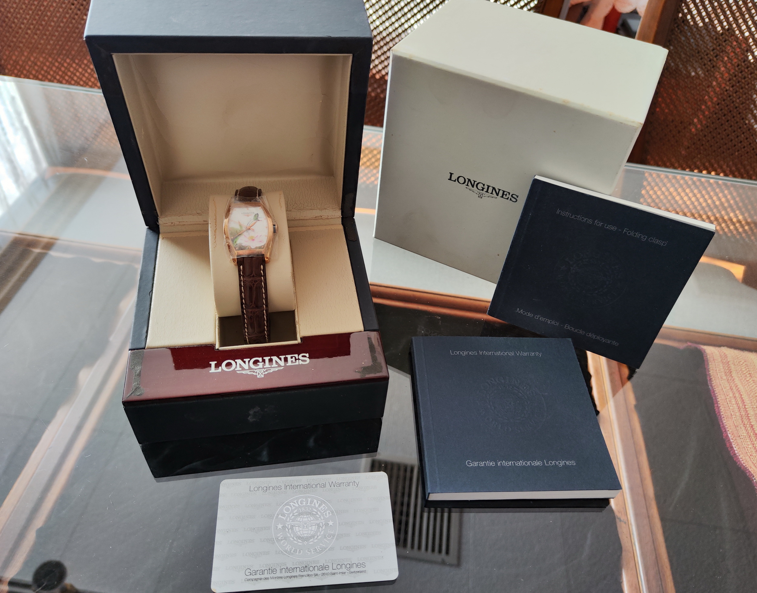 浪琴 18K玫瑰金 荷花彩繪面盤 錶徑26mm 自動上鍊 全球限量~原廠盒單 百年好荷 8