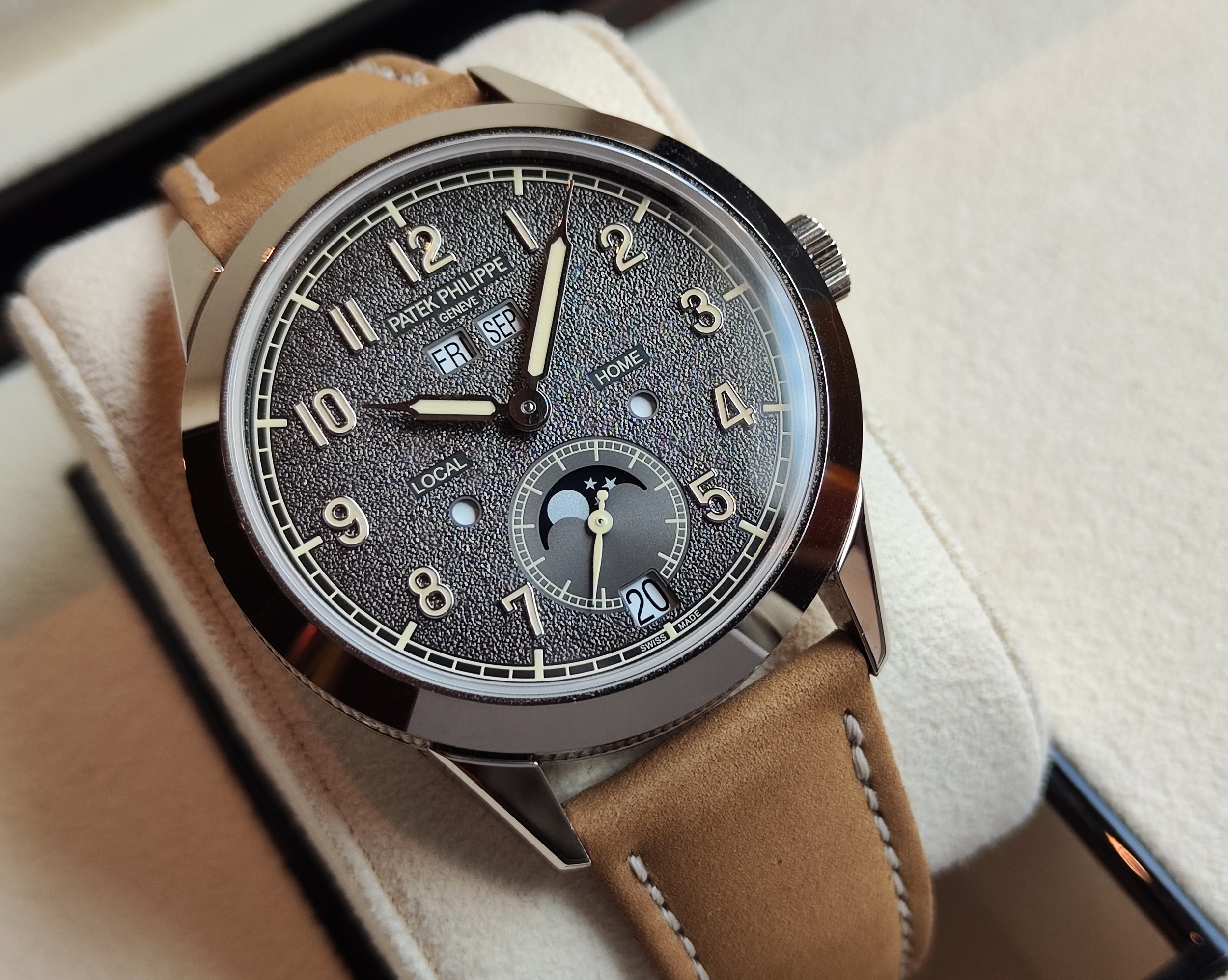 PP 百達翡麗 5326G 年曆 兩地時間 錶徑41mm 岩灰色紋理漸層面盤 18K白金~原廠盒單 2