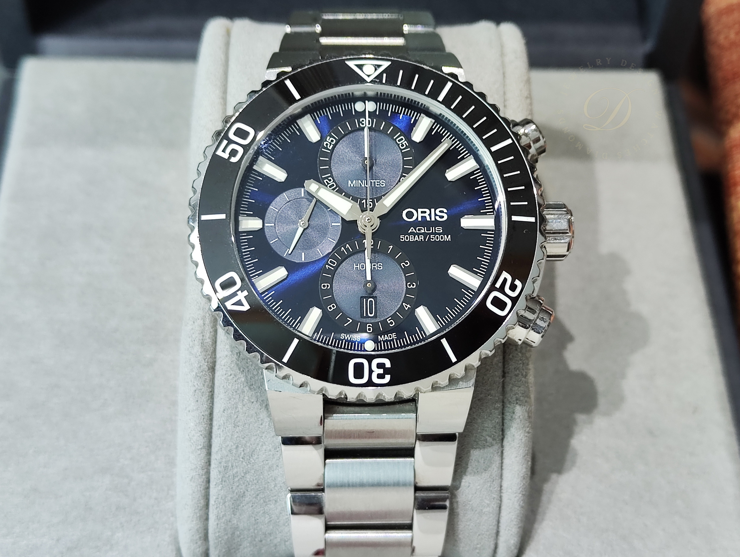 歐力士 ORIS 藍色面盤 大錶徑45.5mm 自動上鍊 計時功能 原廠鋼帶+原廠膠帶 深潛500米~原廠盒單 國內AD