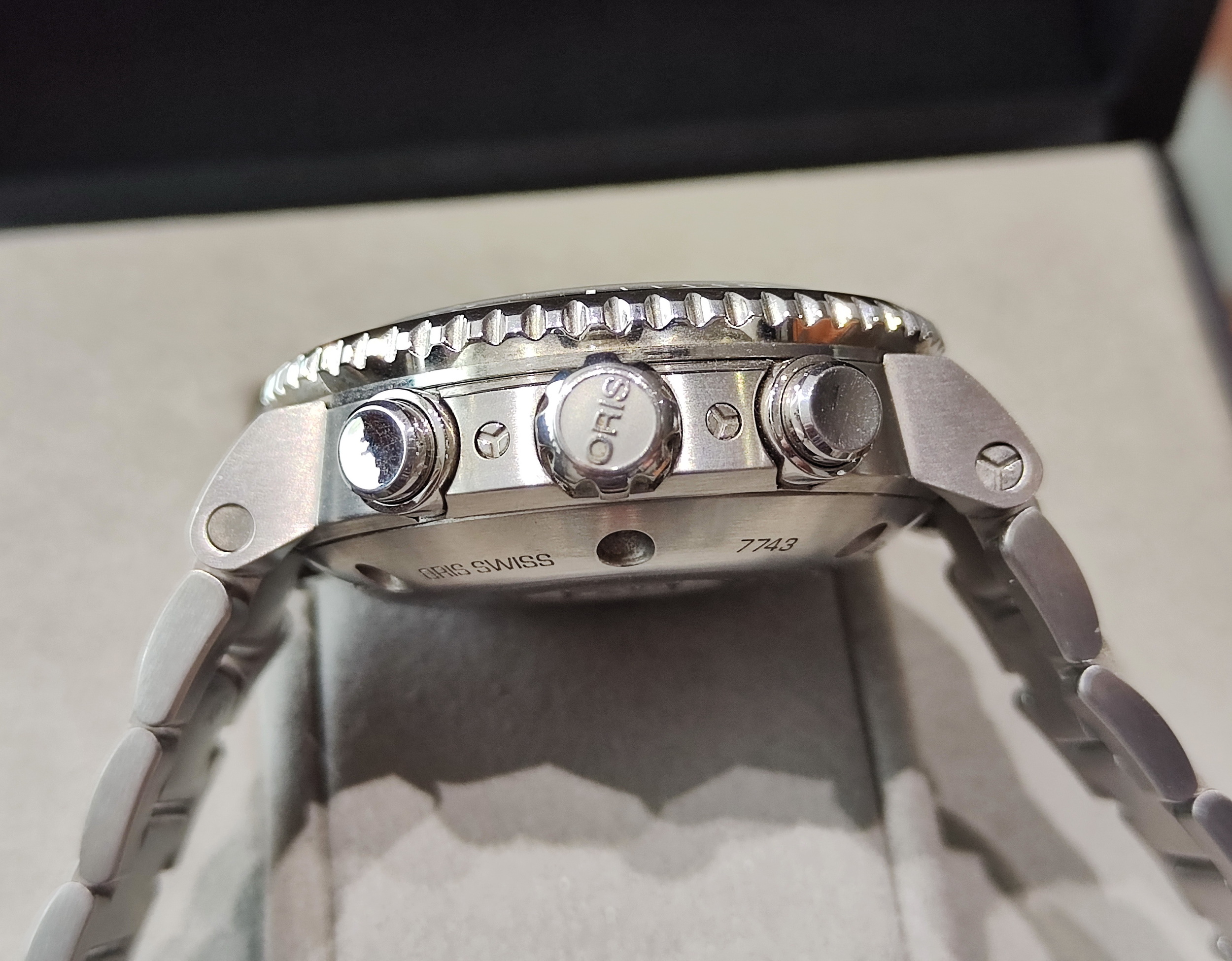 歐力士 ORIS 藍色面盤 大錶徑45.5mm 自動上鍊 計時功能 原廠鋼帶+原廠膠帶 深潛500米~原廠盒單 國內AD 5