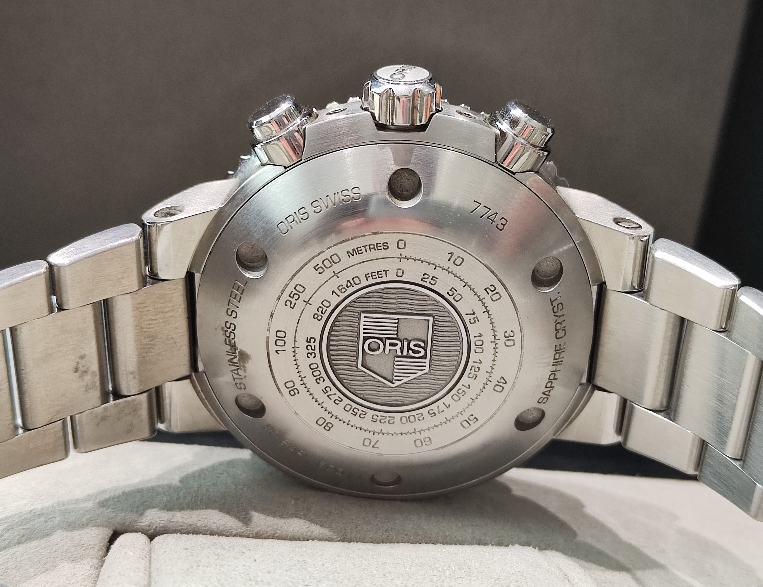 歐力士 ORIS 藍色面盤 大錶徑45.5mm 自動上鍊 計時功能 原廠鋼帶+原廠膠帶 深潛500米~原廠盒單 國內AD 6