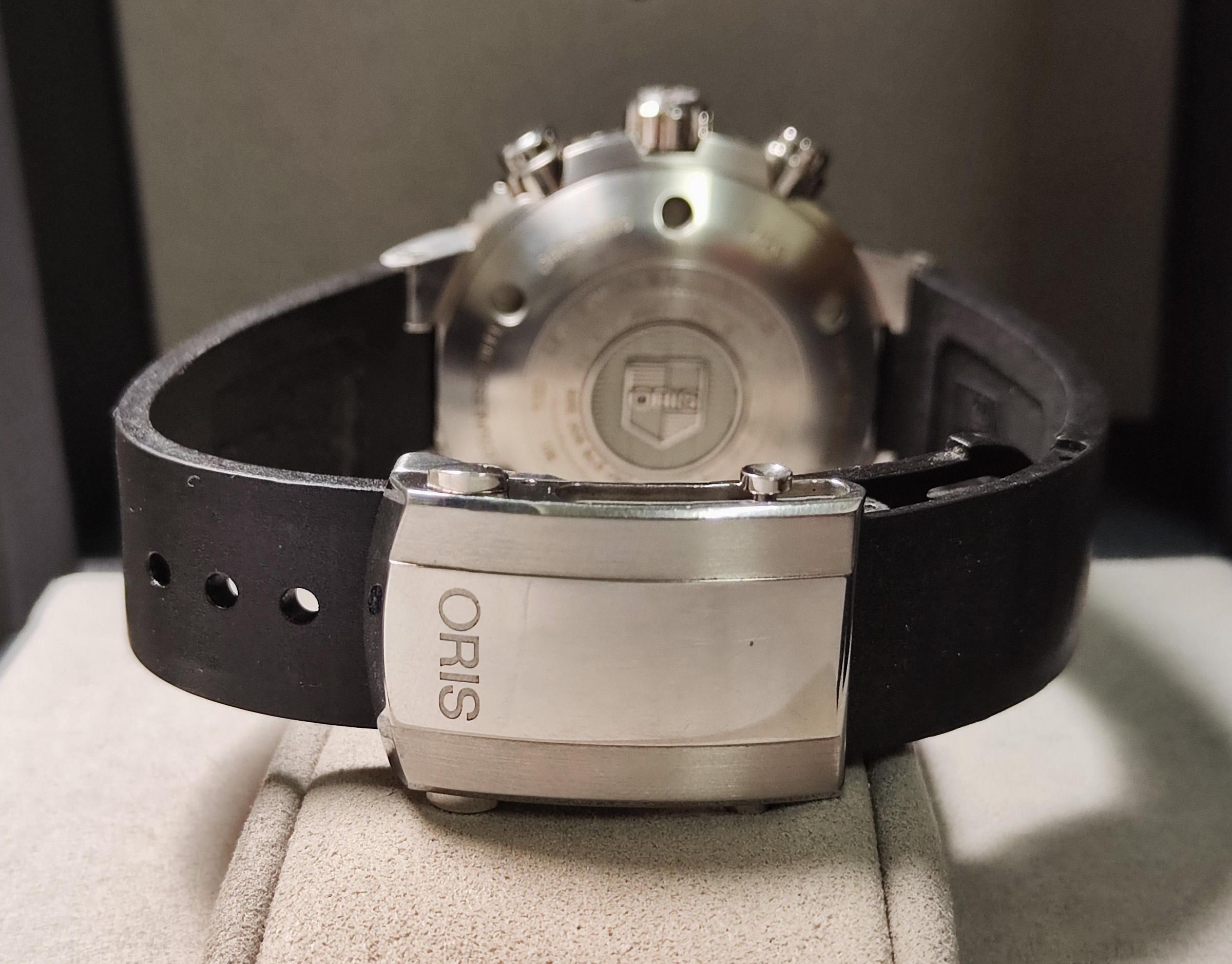 歐力士 ORIS 藍色面盤 大錶徑45.5mm 自動上鍊 計時功能 原廠鋼帶+原廠膠帶 深潛500米~原廠盒單 國內AD 9