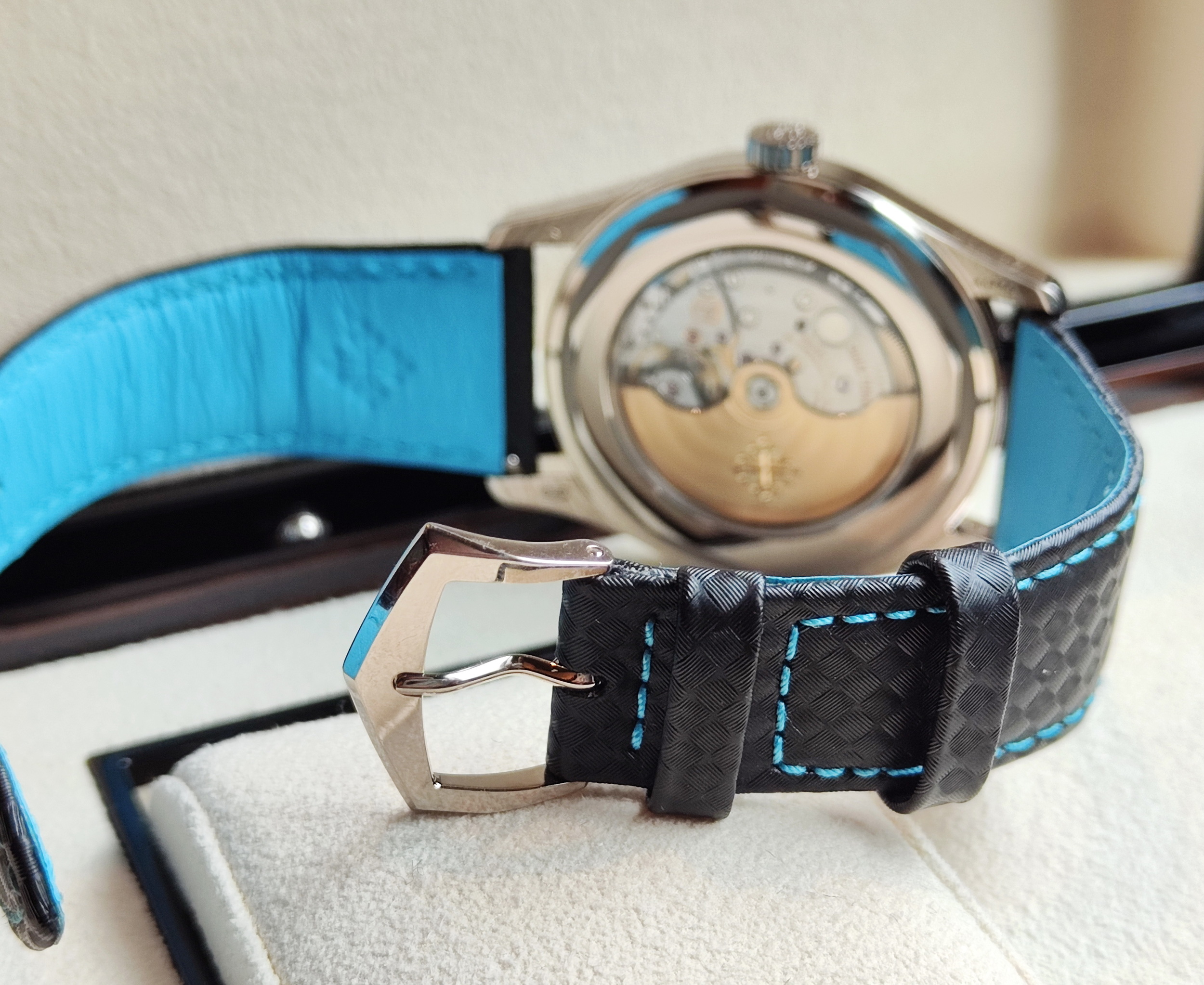 PP 百達翡麗 6007G-011 藍色秒針 錶徑40mm 黑色碳纖維面盤 自動上鍊~原廠盒單 6007 6