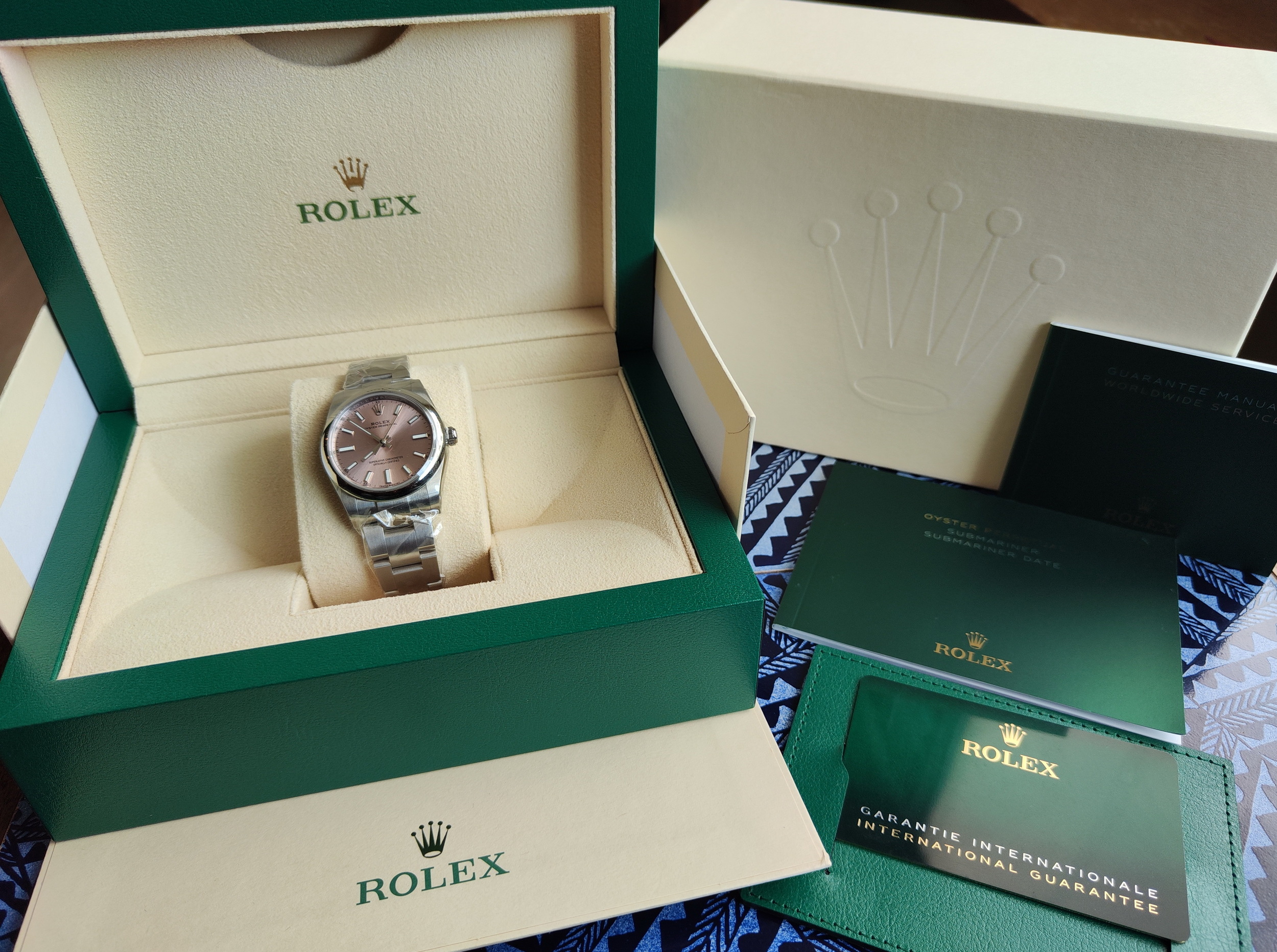 勞力士 124200 粉色面盤 錶徑34mm 自動上鍊 粉紅面 未使用品~原廠盒單 2024 7