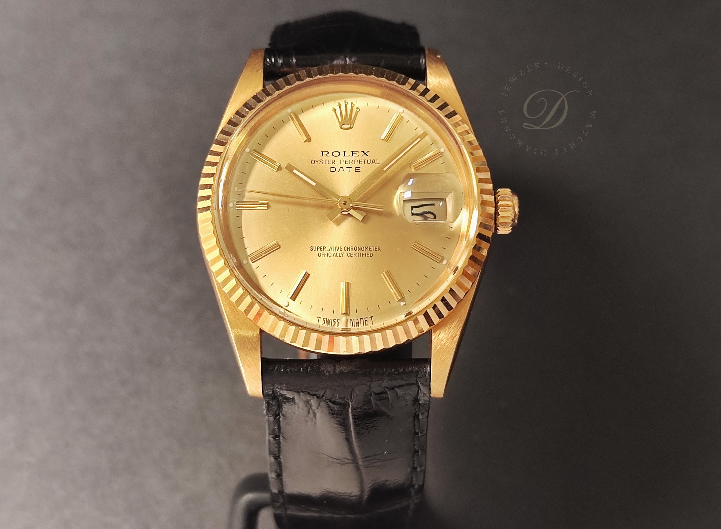 勞力士 15038 蠔式日誌 DATE 紅蟳 錶徑34mm 自動上鍊 金色面盤~原廠盒單 16238